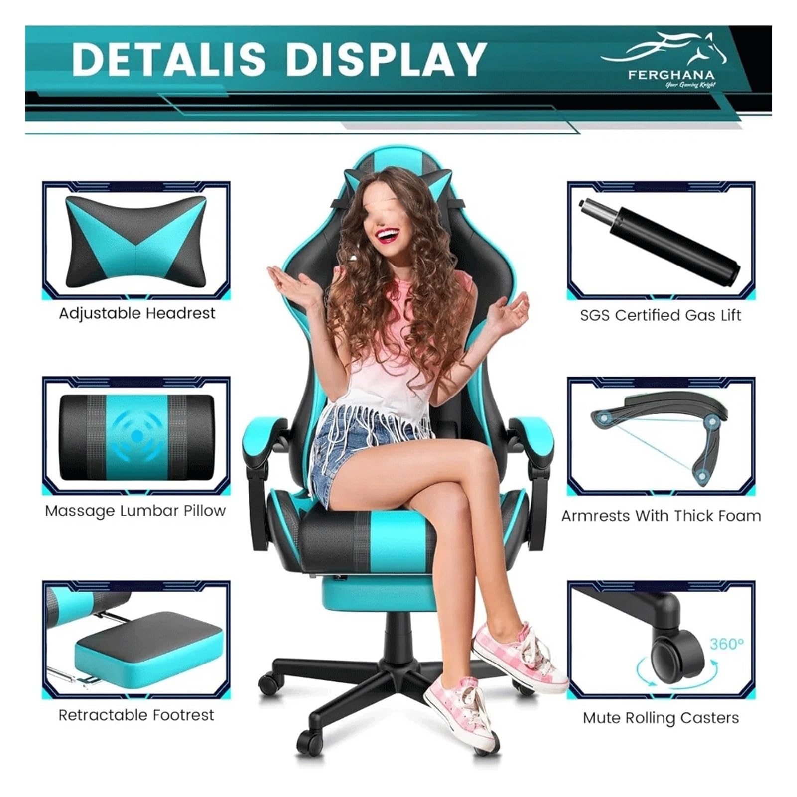 Gaming Chairs, Ergonomic Racing PC Game Computer Chair with Headrest Lumbar Support Adjustable Recliner - Flex Gamingproduct_type