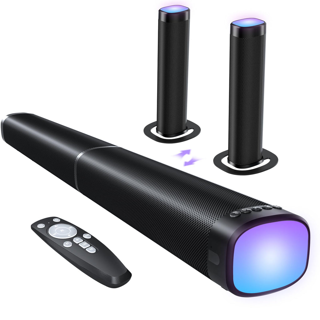 Sound Bar for Smart TV, 100W Sound Bar with 3 Dynamic RGB Lights,Bluetooth 5.3, ARC/Opt/AUX Connect, Dynamic Volume 3 Equalizer Modes,2 in 1 Detachable Soundbar for TV/PC/Gaming/Projectors - Flex Gamingproduct_type