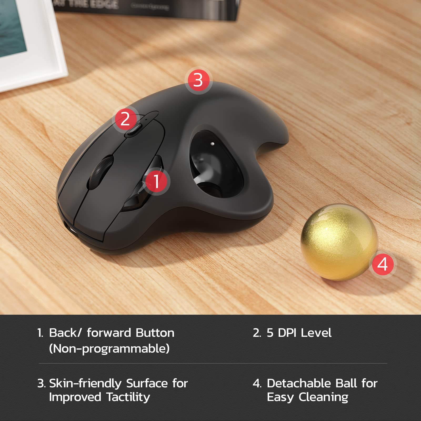 Nulea M501 Wireless Trackball Mouse, Rechargeable Ergonomic, Easy Thumb Control, Precise & Smooth Tracking, 3 Device Connection (Bluetooth or USB Receiver), Compatible for PC, Laptop, Mac, Windows. - Flex Gamingproduct_type