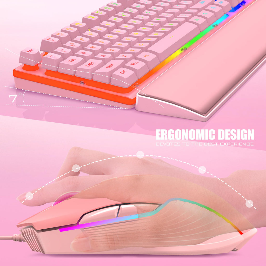 RedThunder K10 Wired Gaming Keyboard and Mouse and Wrist Rest Combo, RGB Backlit, Mechanical Feel Anti-ghosting Keyboard + 7D 7200 DPI Mice+Soft Leather Wrist Rest 3 in 1 PC Gamer Accessories(Black) - Flex Gamingproduct_type