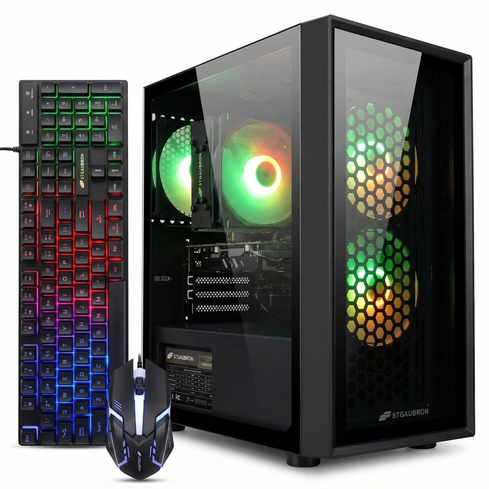 STGAubron Gaming PC Desktop Computer, Intel Core i7 up to 3.9GHz, Radeon RX 580 8G, 16G RAM, 512G SSD, WiFi 6, BT 5.0, RGB Fan x4, Windows 11 Home - Flex Gamingproduct_type