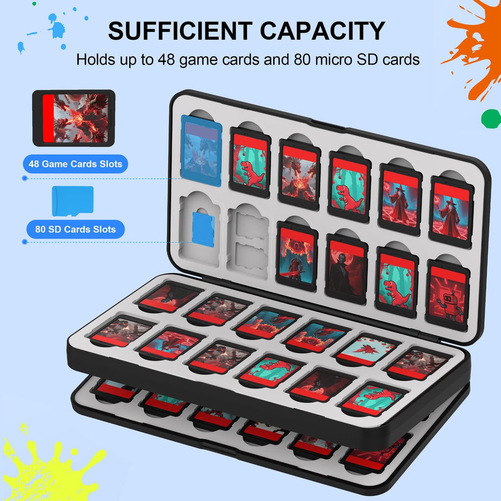 QuoLumPIA 96 Game Case - for Nintendo Switch 2/OLED/Lite Cartridge storage with 96 Game Card Slots & 160 Micro SD Card Slots, Black, Hard Shell, Silicone Lining, Magnetic snap, Travel, Gift, Party - Flex Gamingproduct_type