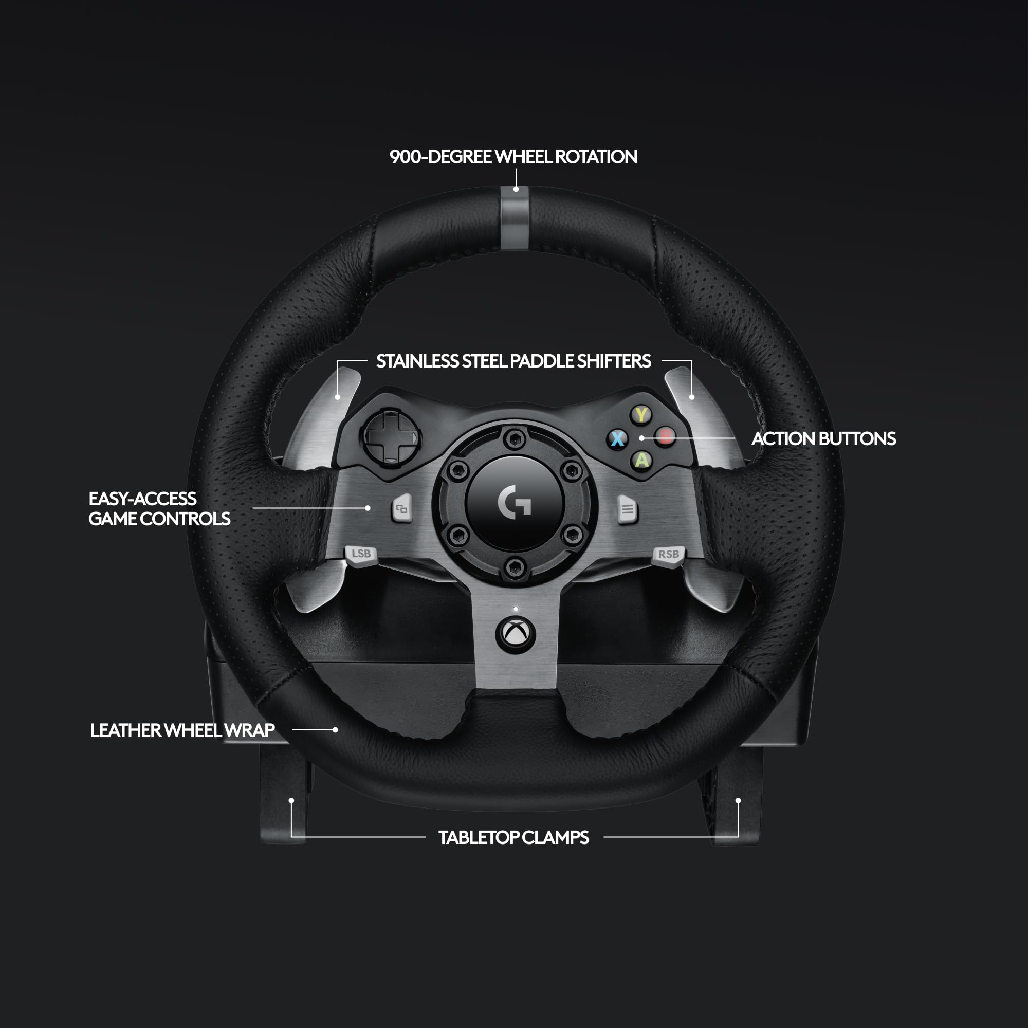 Logitech G920 Driving Force Racing Wheel and Floor Pedals, Real Force Feedback, Stainless Steel Paddle Shifters, Leather Steering Wheel Cover for Xbox Series X|S, Xbox One, PC, Mac - Black - Flex Gamingproduct_type