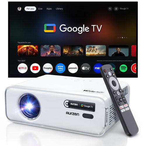 Aurzen Roku TV Smart Projector with Wifi and Bluetooth, Roku TV Built-in, 1080P FHD, DoIby Audio, Auto Focus & Keystone, Zoom, Movie Portable Outdoor Mini Projector for Soccer Football Game, White - Flex Gamingproduct_type