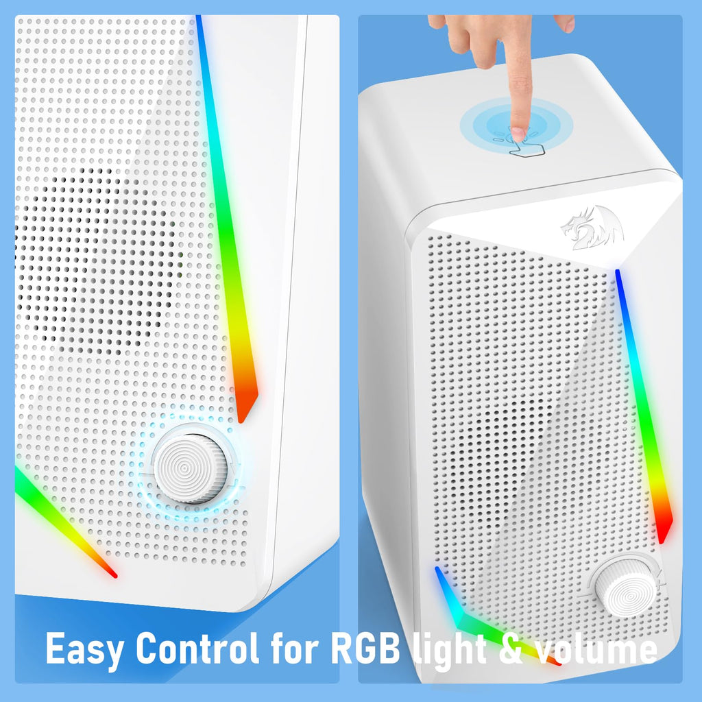 Redragon GS510 RGB Desktop Speakers, 2.0 Channel PC Computer Speaker with 4 Colorful LED Backlight Modes, Enhanced Bass and Easy-Access Volume Control, USB Powered w/ 3.5mm Cable - Flex Gamingproduct_type