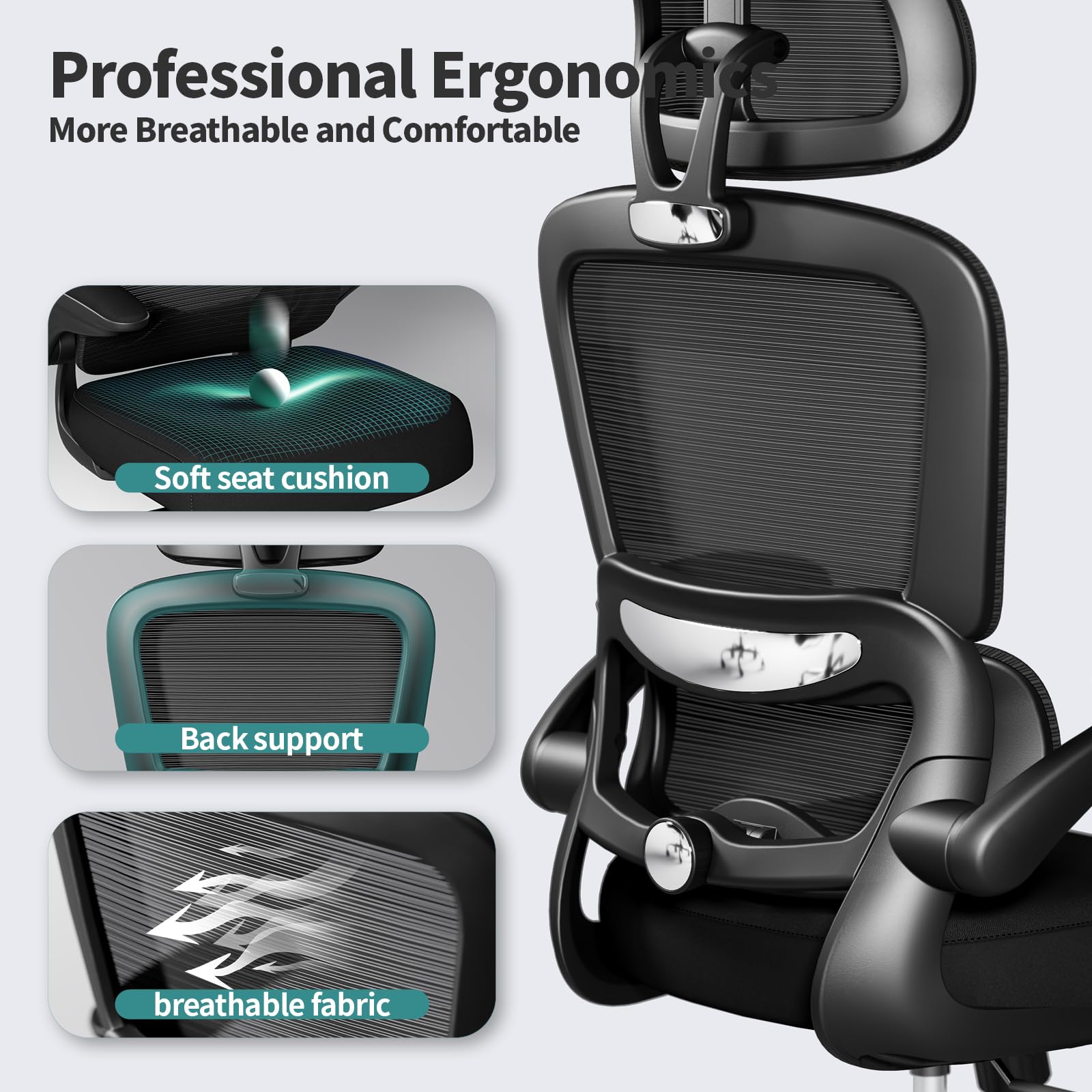 TRALT Office Chair Ergonomic Desk Chair, 330 LBS Home Mesh Office Desk Chairs with Wheels, Comfortable Gaming Chairs (1, Black) - Flex Gamingproduct_type