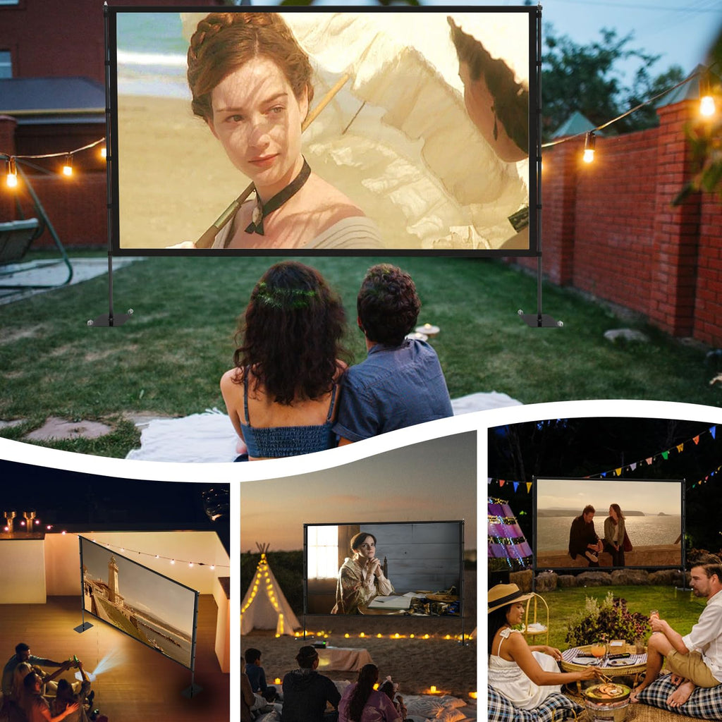 STWUI Outdoor-Projector-Screen-with-Stand - 120 inch Portable Projector Screen Indoor Outdoor Projector Screens 16:9 4K HD Lightweight Movie Screen with Carry Bag for Backyard Movie Night - Flex Gamingproduct_type