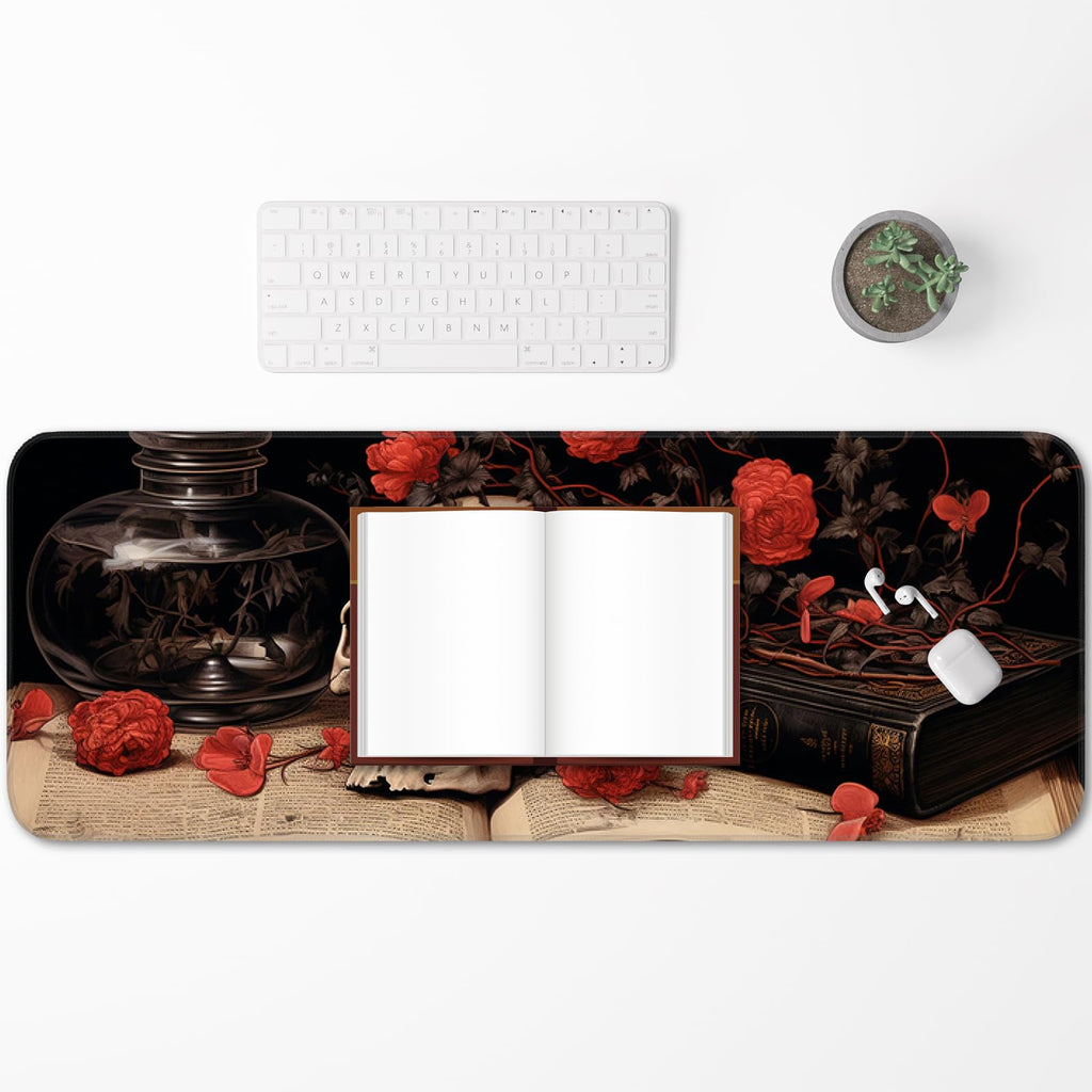 Japanese Dark Red Moon Gaming Mouse Pad, Extended Mouse Pad with Non-Slip Base, Full Keyboard Pad with Stitched Edges, Large Desk Pad for Gaming, Office, Home 31.5 x 11.8 Inch - Flex Gamingproduct_type