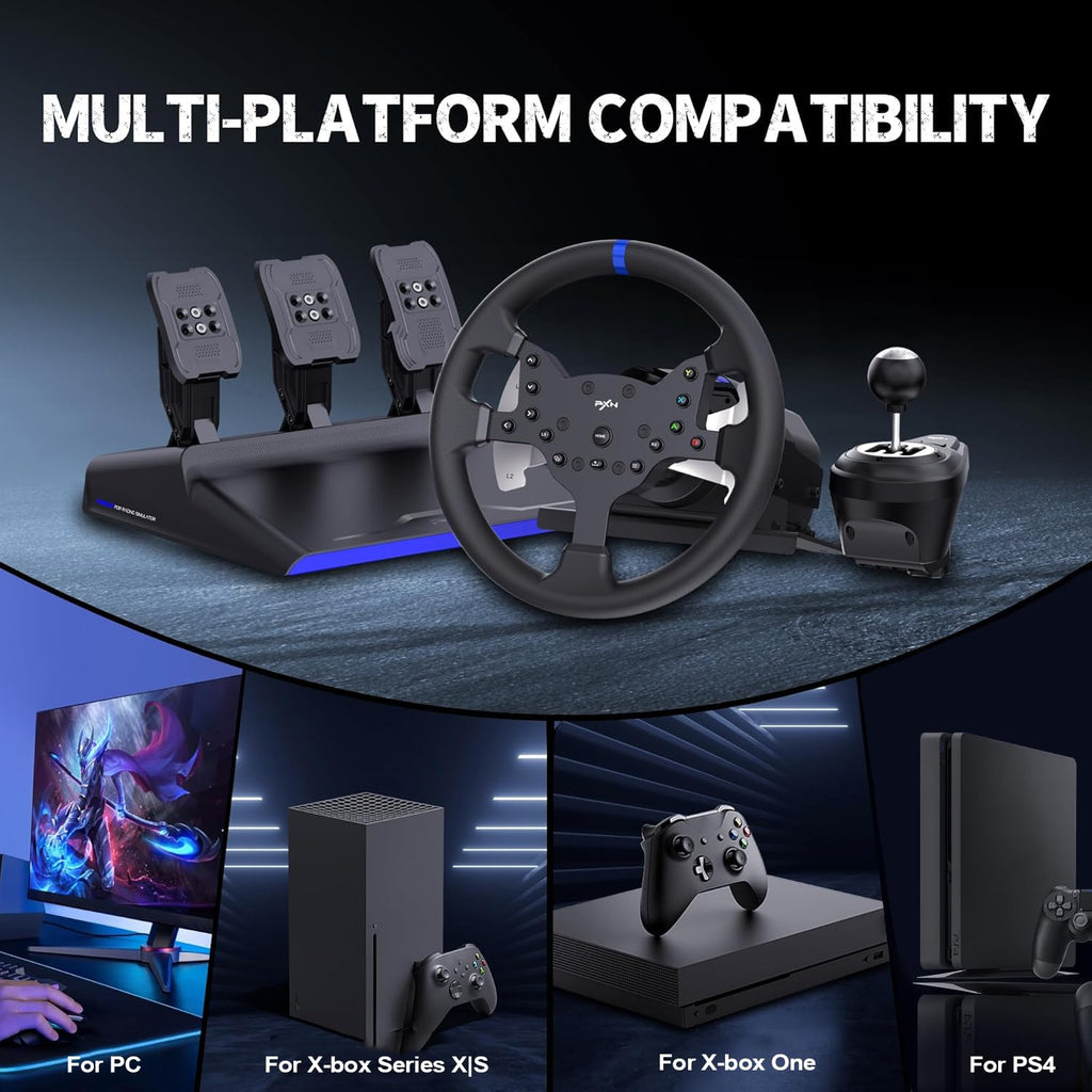 PXN V99 3.2Nm Force Feedback Gaming Steering Wheel | 270-900 Degree, 11.8-inch, Hall 3-Pedal, H Shifter - Sim Racing Wheel for PC, PS4, Xbox One, Xbox Series X|S - Flex Gamingproduct_type
