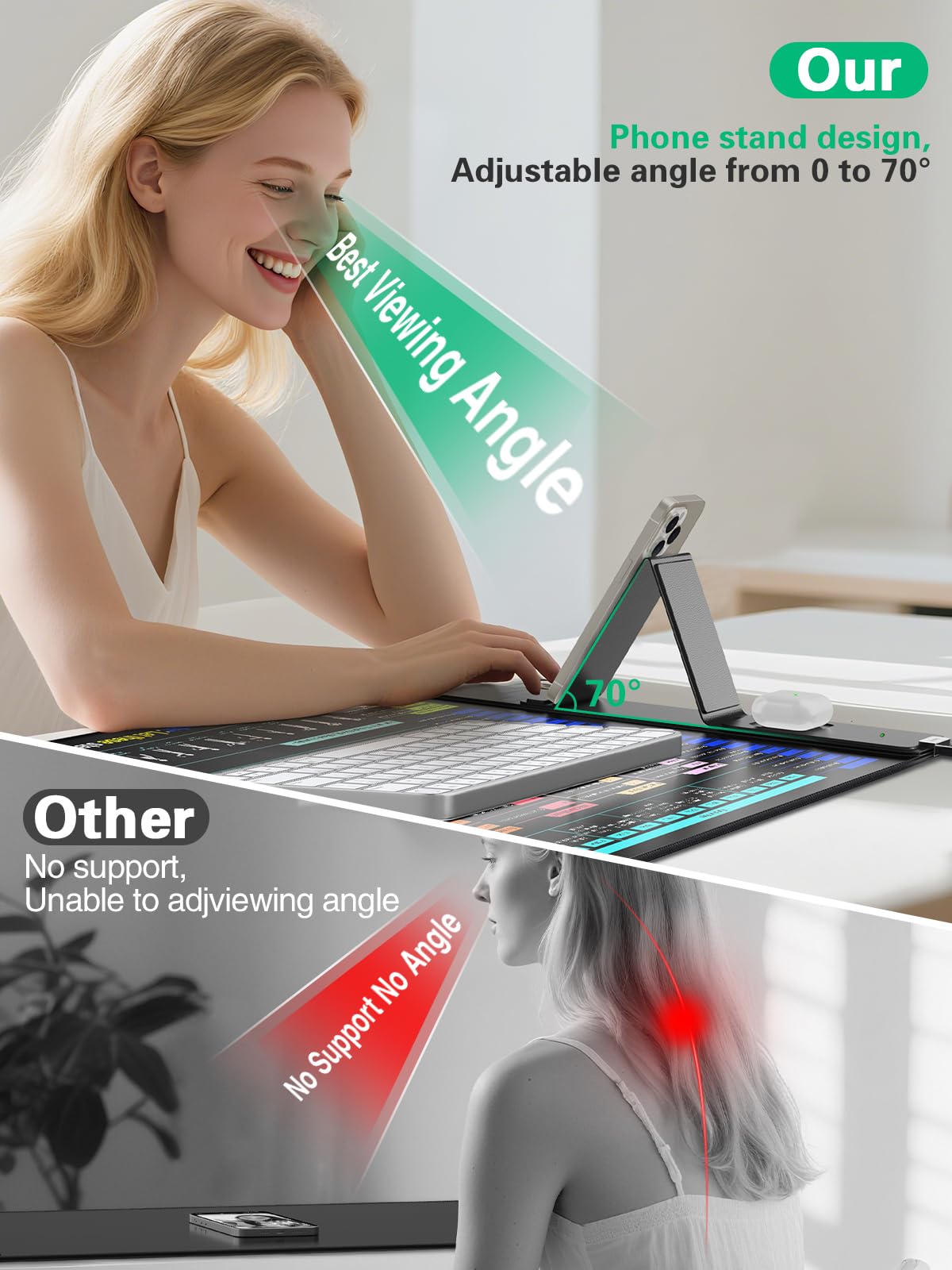 XXL Mouse Pad with Phone Holder - Black, RGB Desk Mat with 15W Fast Charging, LED Gaming Mousepad with 11 Light Colors, Waterproof Non-Slip Pad for Office & Home (Wave) - Flex Gamingproduct_type