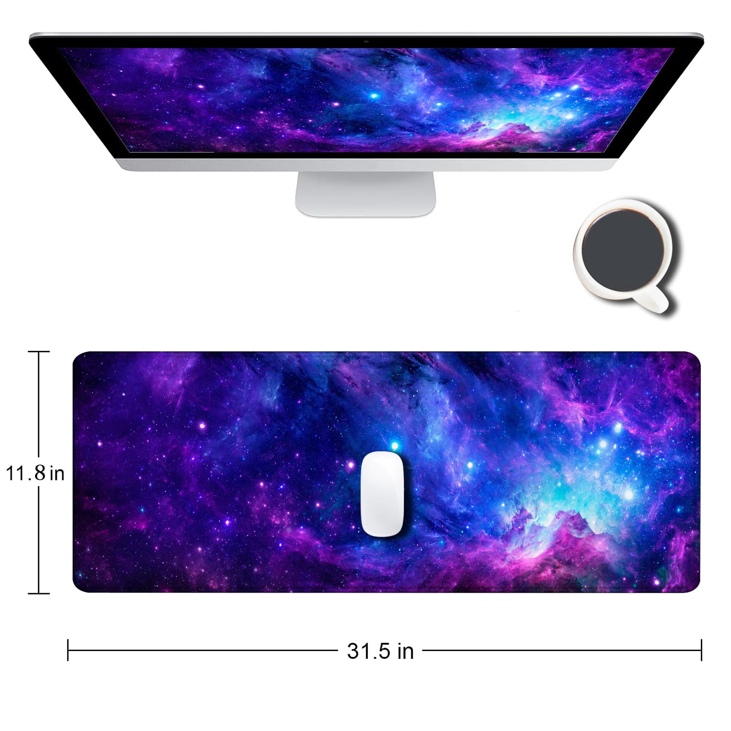 Gaming Mouse Pad, Large Non-Slip Rubber Base Mousepad, Keyboard Mouse Mat, Desk Pad with Stitched Edges, 31.5x11.8inch, Dazzling Galaxy - Flex Gamingproduct_type