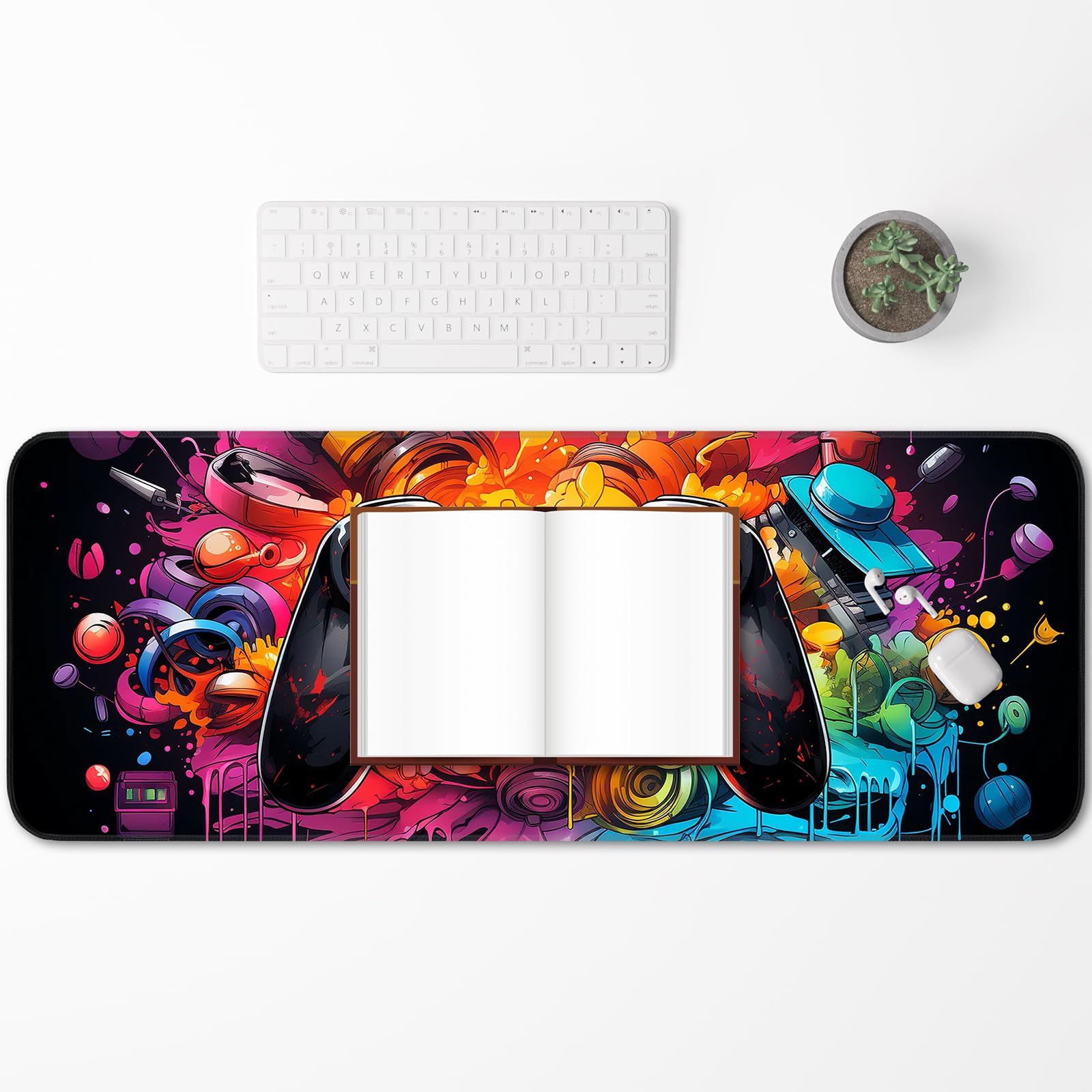 Japanese Dark Red Moon Gaming Mouse Pad, Extended Mouse Pad with Non-Slip Base, Full Keyboard Pad with Stitched Edges, Large Desk Pad for Gaming, Office, Home 31.5 x 11.8 Inch - Flex Gamingproduct_type