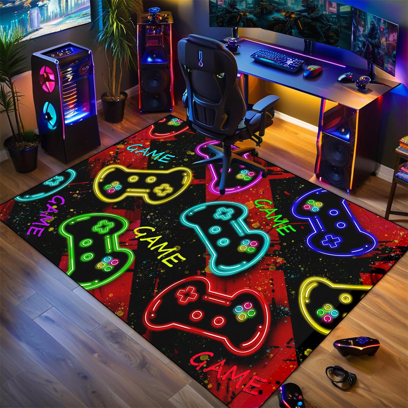Video Game Shaped Carpet Rug - Gamepad Shaped Area Rug for Boys Bedroom Gaming Themed Area Rugs Kids Boys Gaming Room Decor, 4.5x6 Feet - Flex Gamingproduct_type