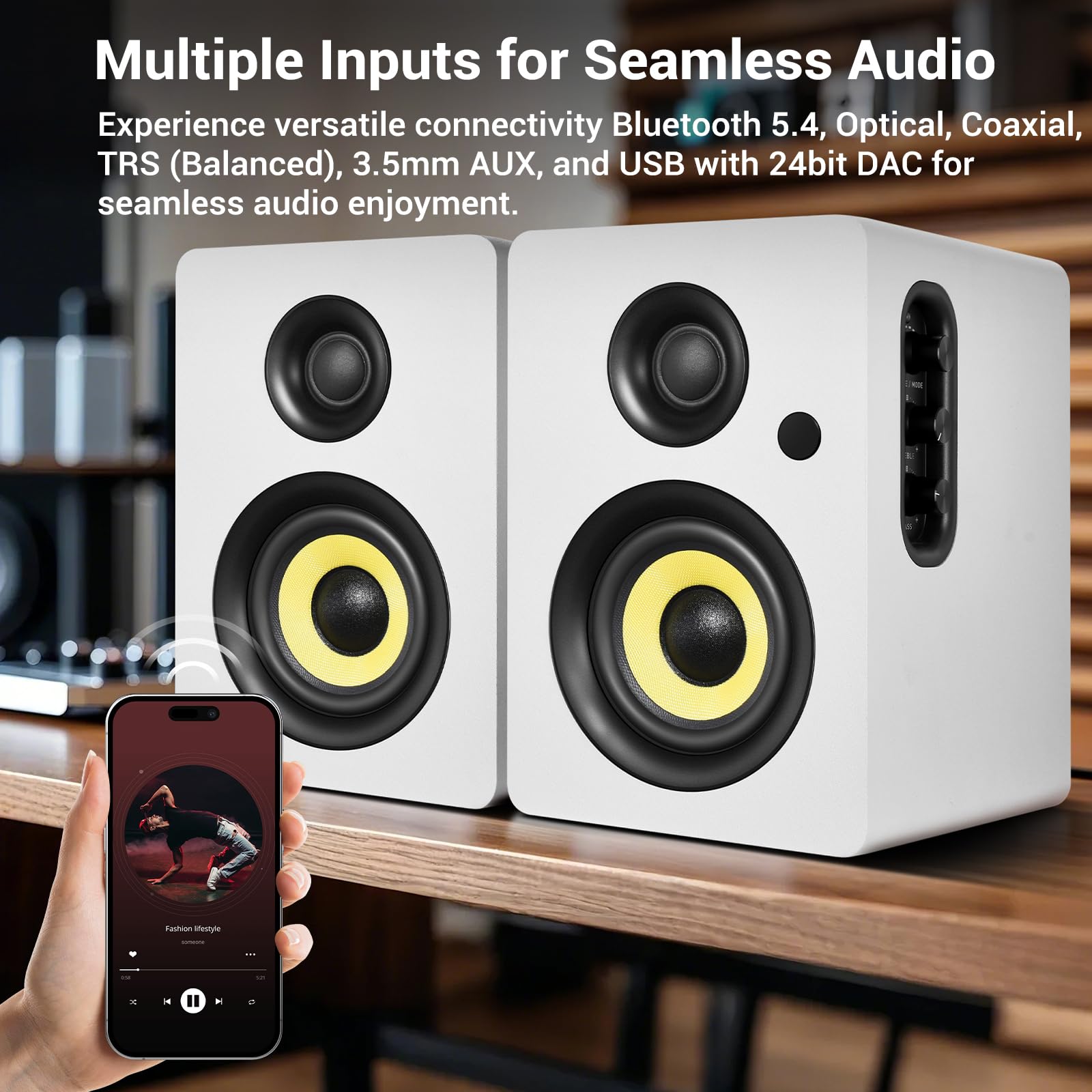 Sanyun SW208 3" Active Bluetooth 5.0 Bookshelf Speakers – 60W Carbon Fiber Speaker Unit - Built-in 24bit DAC - Dynamic 3D Surround Sound – 2.0 Computer PC Monitor Gaming Speakers (Pair, Black) - Flex Gamingproduct_type