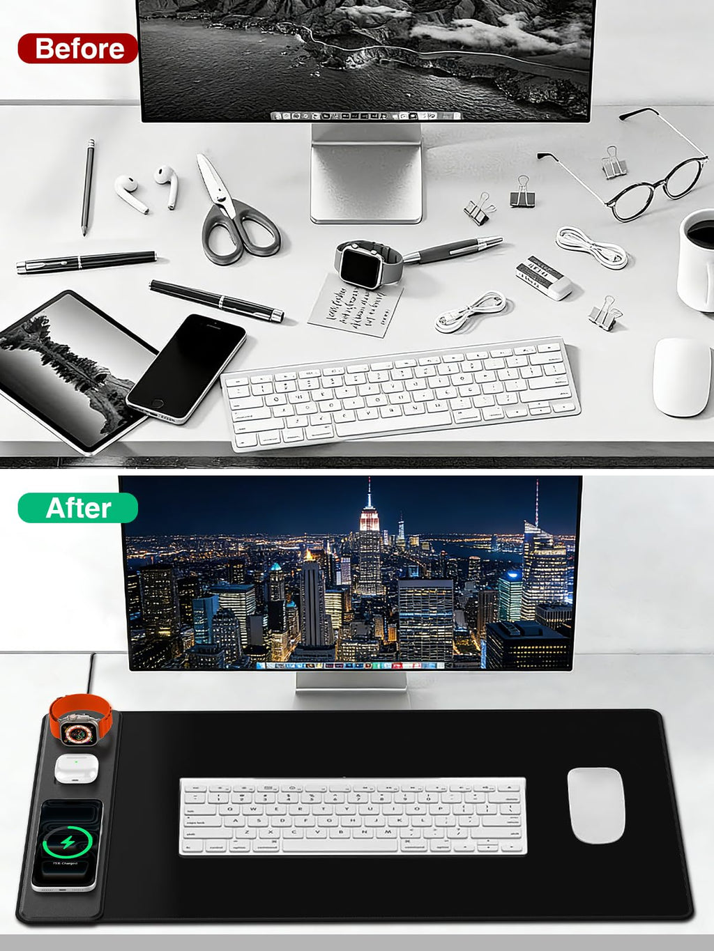 XXL Mouse Pad with Phone Holder - Black, RGB Desk Mat with 15W Fast Charging, LED Gaming Mousepad with 11 Light Colors, Waterproof Non-Slip Pad for Office & Home (Wave) - Flex Gamingproduct_type