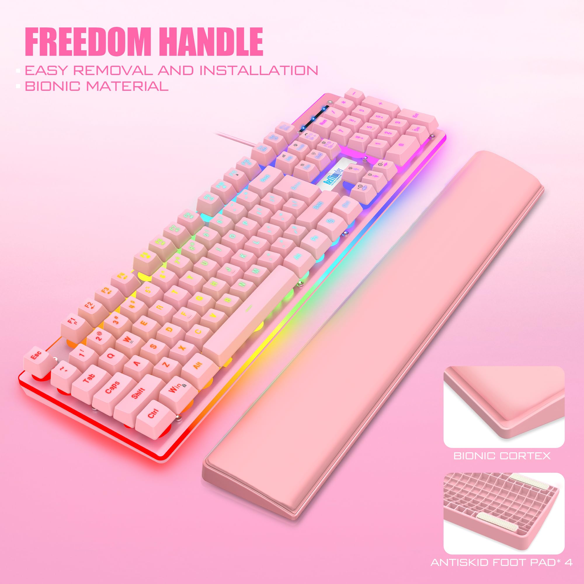 RedThunder K10 Wired Gaming Keyboard and Mouse and Wrist Rest Combo, RGB Backlit, Mechanical Feel Anti-ghosting Keyboard + 7D 7200 DPI Mice+Soft Leather Wrist Rest 3 in 1 PC Gamer Accessories(Black) - Flex Gamingproduct_type