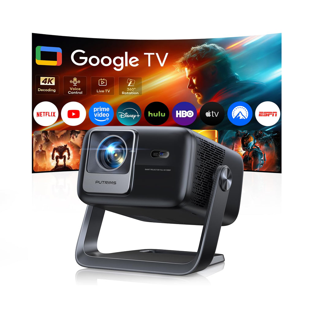 Smart 4K Projector [Google TV Stick Built-in & 360° Stand] with WiFi 6, Bluetooth 5.3, HDR10, 30W Hi-Fi, AI Auto Focus, Outdoor Portable Short Throw Movie Projector for Home Theater Bedroom Ceiling - Flex Gamingproduct_type