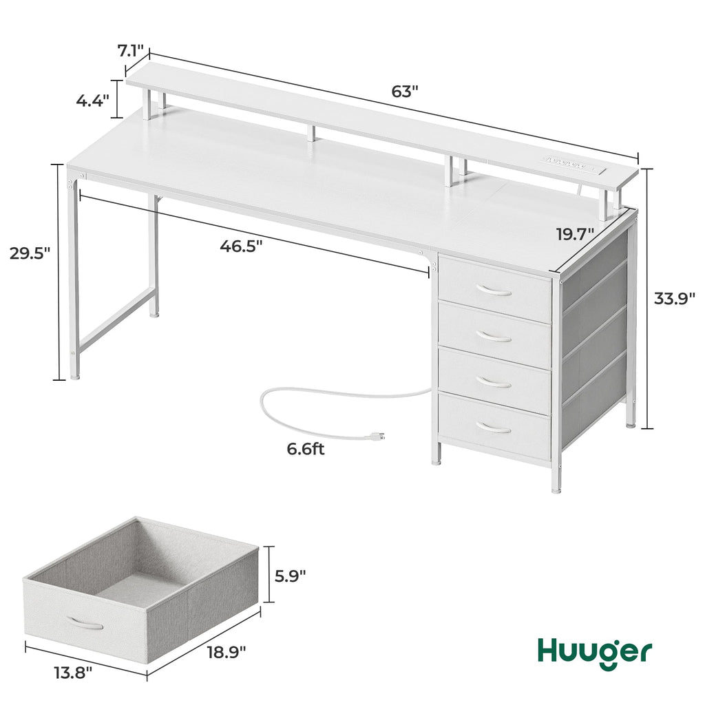 Huuger 47 Inch Computer Desk with Power Outlets and LED Lights, Gaming Desk with 4 Drawers, Office Desk with Monitor Stand, Study Work Home Office, Small Spaces, Black - Flex Gamingproduct_type