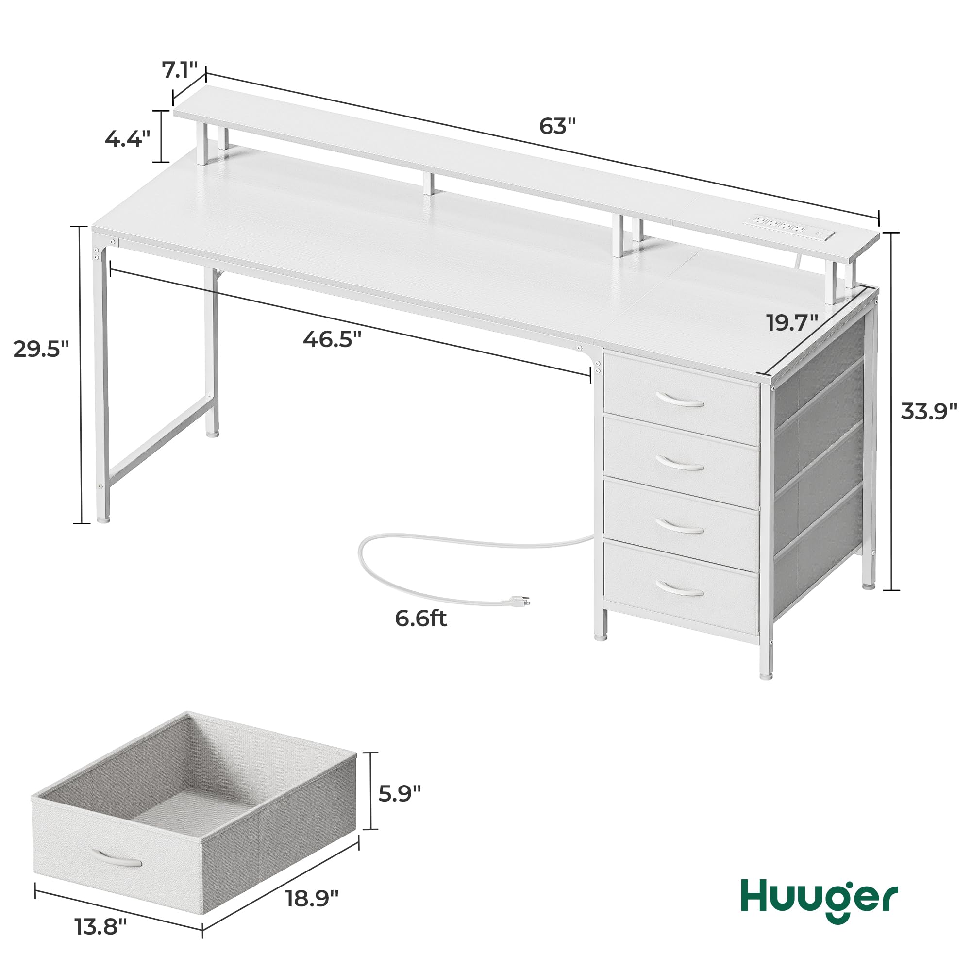Huuger 47 Inch Computer Desk with Power Outlets and LED Lights, Gaming Desk with 4 Drawers, Office Desk with Monitor Stand, Study Work Home Office, Small Spaces, Black - Flex Gamingproduct_type