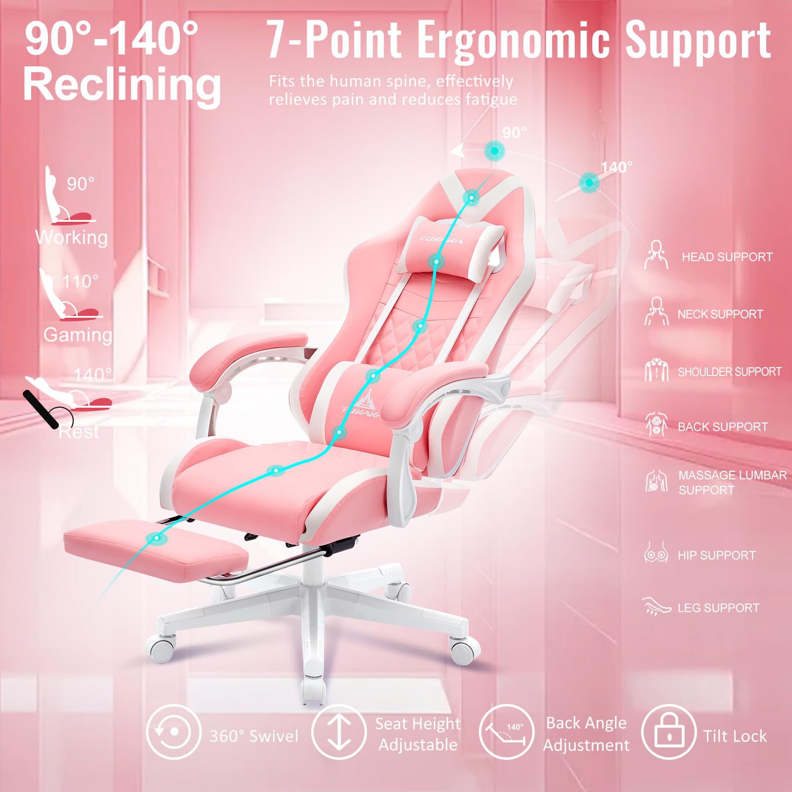 White Gaming Chair,Ergonomic Massage Office Desk Chair with Footrest | Pocket Spring Cushion,Reclining,Thick High Back,Headrest and Lumbar Support,Adjustable Leather Computer Chair Gamer Chair - Flex Gamingproduct_type