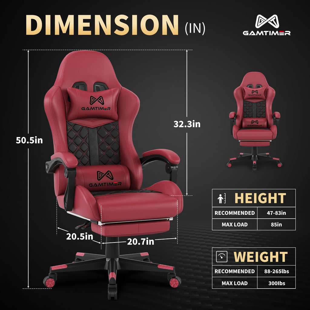Gamtimer Gaming Chair, 400 LB Weight Capacity,with Pocket Spring Cushion | Ergonomic Backrest Office Chair,Leather, with Headrest and Lumbar Support, Footrest, Suitable for Adults(Blue) - Flex Gamingproduct_type
