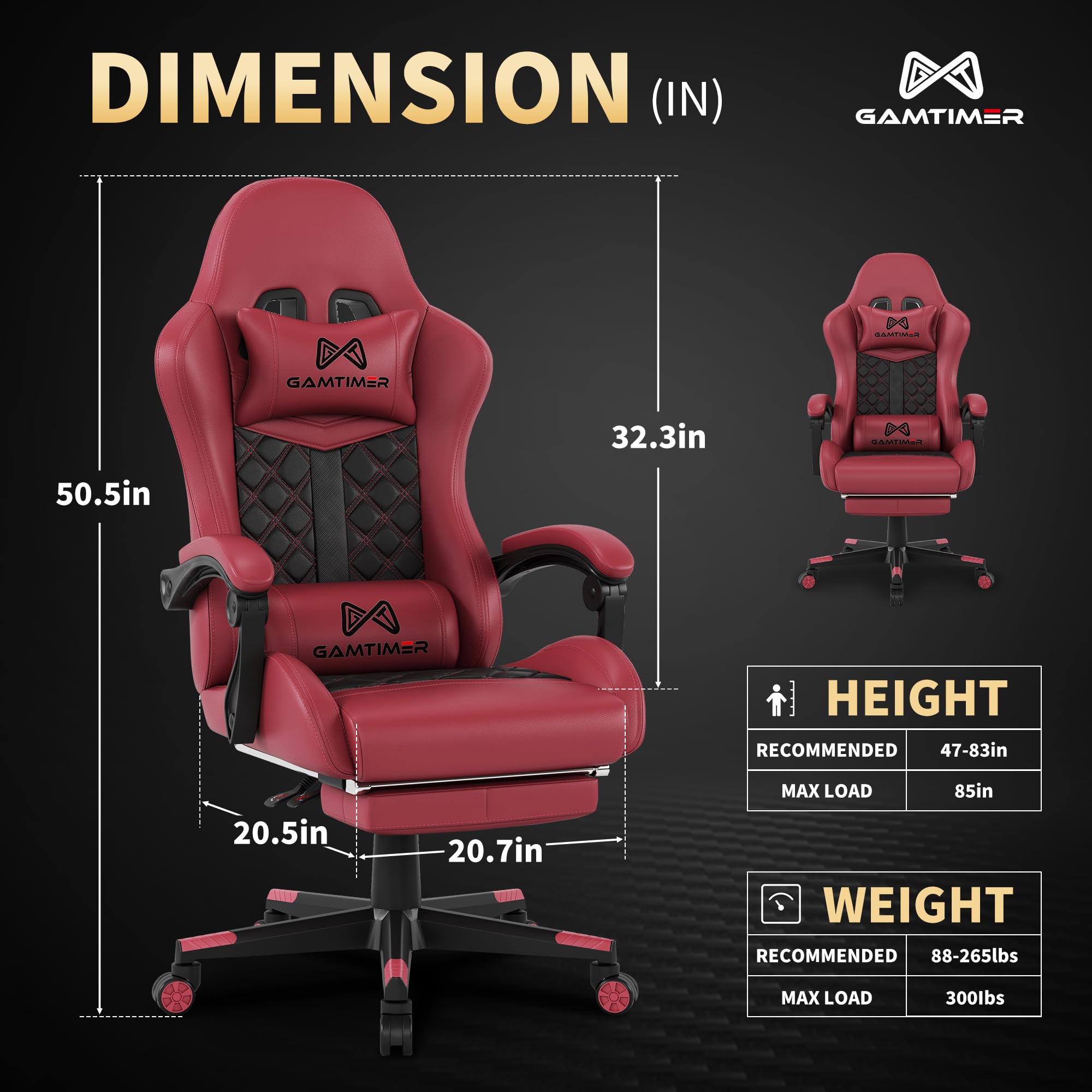 Gamtimer Gaming Chair, 400 LB Weight Capacity,with Pocket Spring Cushion | Ergonomic Backrest Office Chair,Leather, with Headrest and Lumbar Support, Footrest, Suitable for Adults(Blue) - Flex Gamingproduct_type