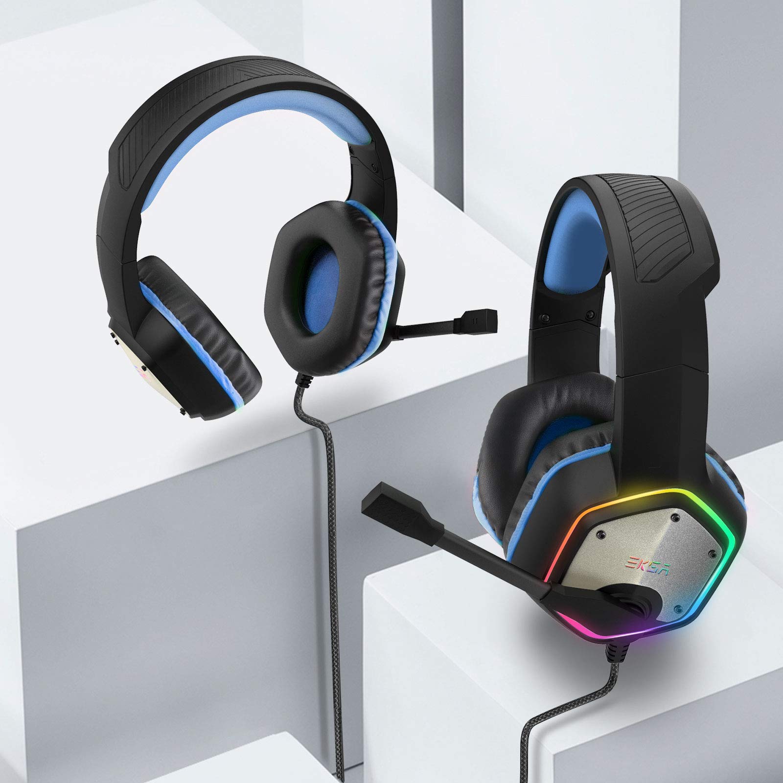 EKSA E1000 USB Gaming Headset for PC, Computer Headphones with Microphone/Mic Noise Cancelling, 7.1 Surround Sound, RGB Light - Wired Headphones for PS4, PS5 Console, Laptop, Call Center - Flex Gamingproduct_type
