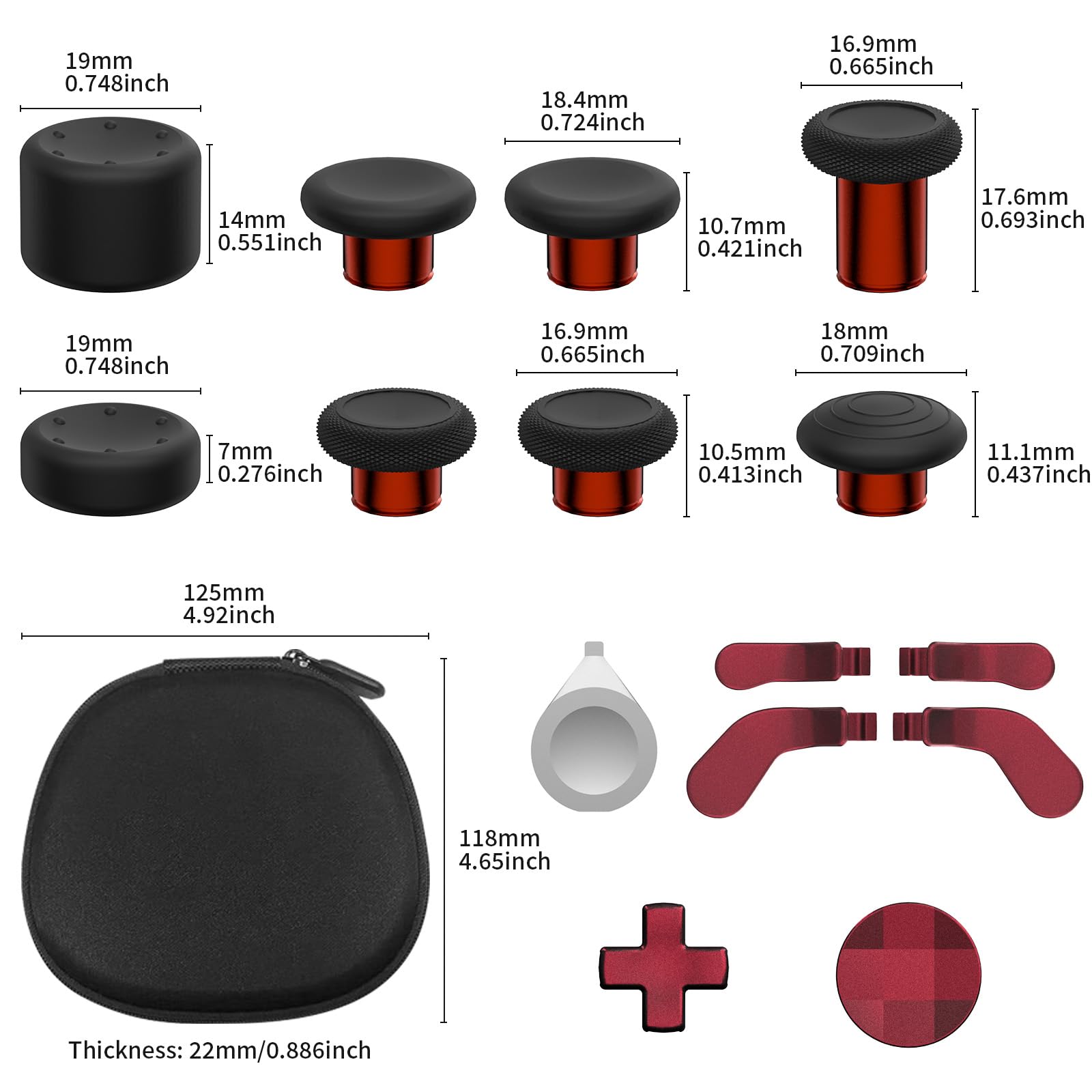 CHARM FOCUS 16-in-1 Metal Thumbsticks Replacement Kits for Xbox Elite Series 2, Xbox Elite 2 Controller Accessories, Includes Magnetic Joysticks, Paddles, Silicone Caps, D-Pads, 1 Tool (Volcano Red) - Flex Gamingproduct_type