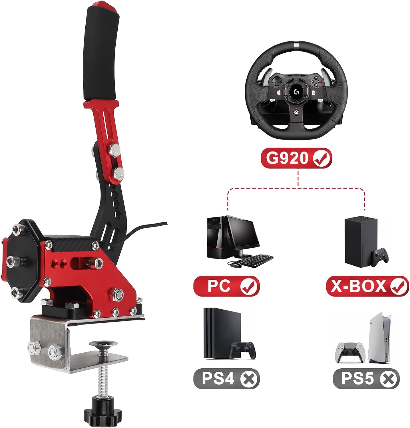 Upgrade 2-in-1 64 Bit USB Handbrake for G920 Compatible with Xbox/Xbox series S/Xbox series X + PC System for Simulated Racing Games with Non-Contact Plus Hall Sensor(Black+Red) - Flex Gamingproduct_type