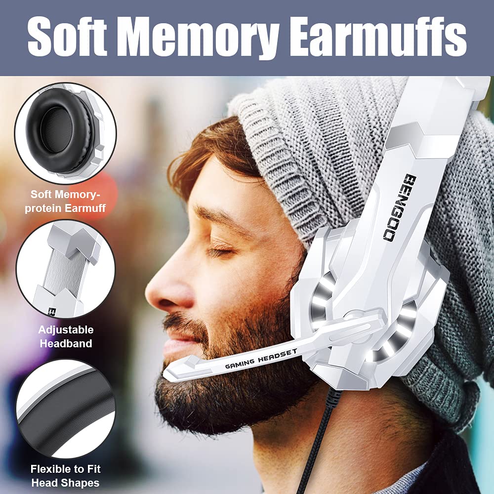 BENGOO G9000 Stereo Gaming Headset for PS4 PC Xbox One PS5 Controller, Noise Cancelling Over Ear Headphones with Mic, LED Light, 7.1 Surround Sound, Soft Memory Earmuffs for Nintendo Xbox Series X|S - Flex Gamingproduct_type