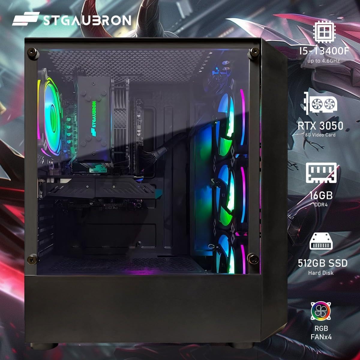 STGAubron Prebuilt Gaming PC Desktop, Radeon RX 560 4G, Intel Core i5 up to 3.6GHz, 16G RAM, 512G SSD, WiFi 6, BT 5.0, RGB Fan x2, Windows 11 Home - Flex Gamingproduct_type