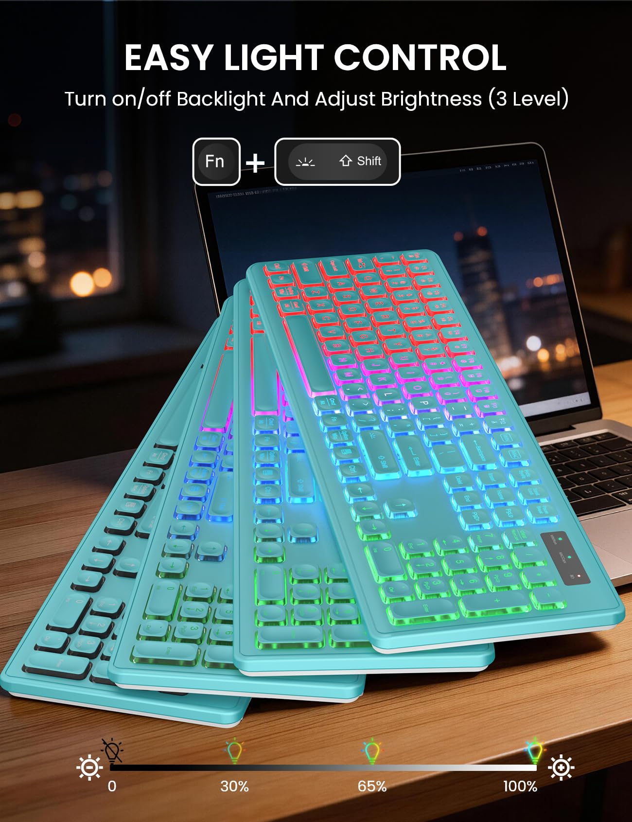 Wireless Keyboard and Mouse Combo, RGB Backlit, Rechargeable & Light Up Letters, Full-Size, Soft Typing, Sleep Mode, 2.4GHz Quiet Keyboard Set for Mac, Windows, Laptop, PC, Trueque KM42Pro (Black) - Flex Gamingproduct_type