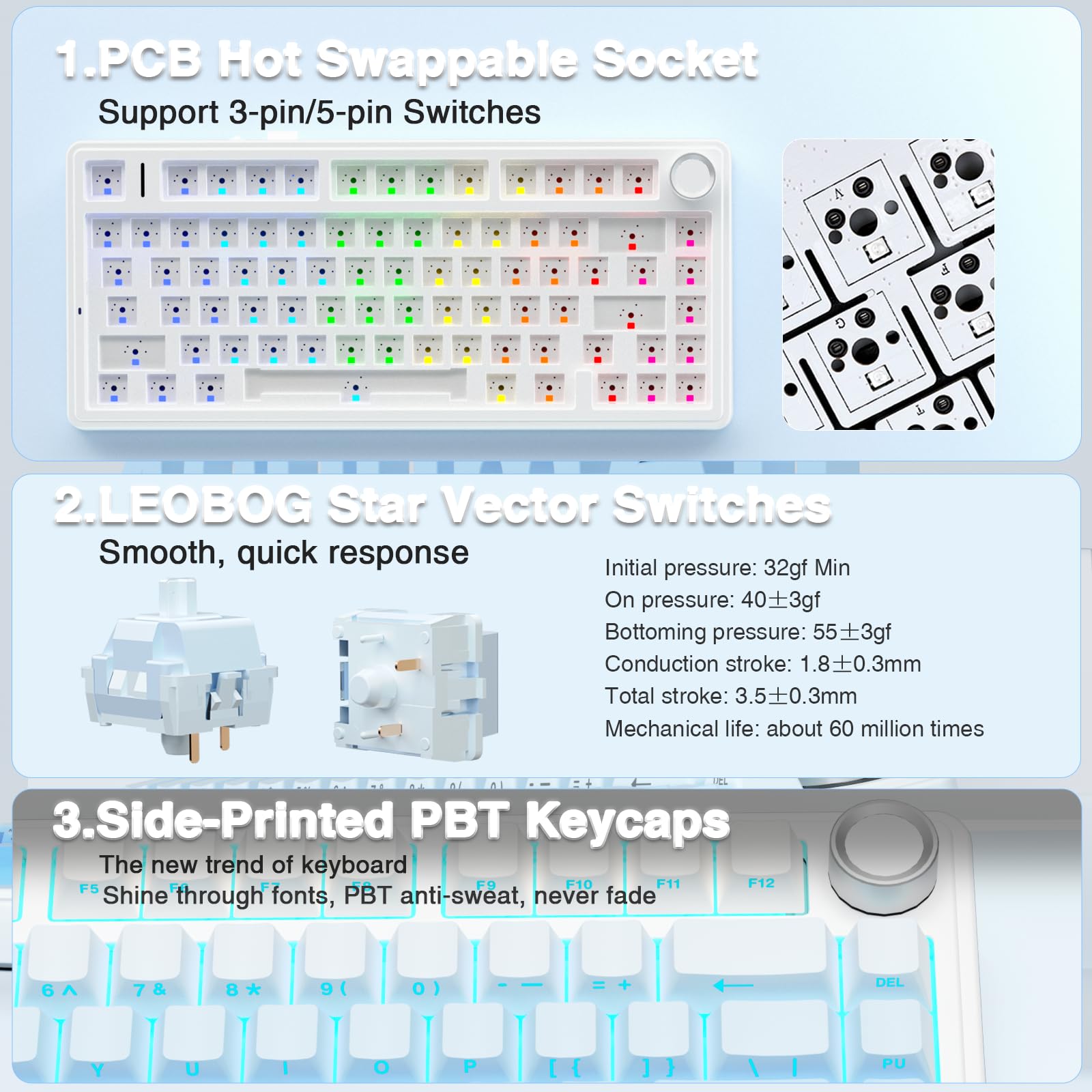 AULA F75 Pro Wireless Mechanical Keyboard,75% Hot Swappable Custom Keyboard with Knob,RGB Backlit,Pre-lubed Reaper Switches,Side Printed PBT Keycaps,2.4GHz/USB-C/BT5.0 Mechanical Gaming Keyboards - Flex Gamingproduct_type