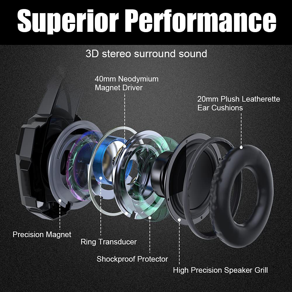 BENGOO G9000 Stereo Gaming Headset for PS4 PC Xbox One PS5 Controller, Noise Cancelling Over Ear Headphones with Mic, LED Light, 7.1 Surround Sound, Soft Memory Earmuffs for Nintendo Xbox Series X|S - Flex Gamingproduct_type