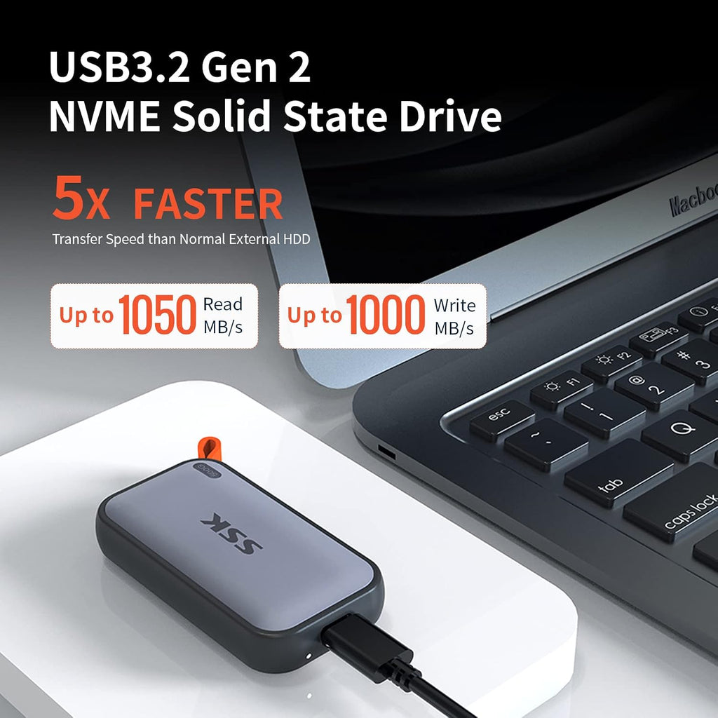SSK 2TB External SSD up to 1050MB/s Reading, USBC 3.2 Gen2 External Portable SSD Hard Drive for iPhone 15/16/Pro, PS5, Xbox, Laptop, MacBook/Pro/Air and More - Flex Gamingproduct_type