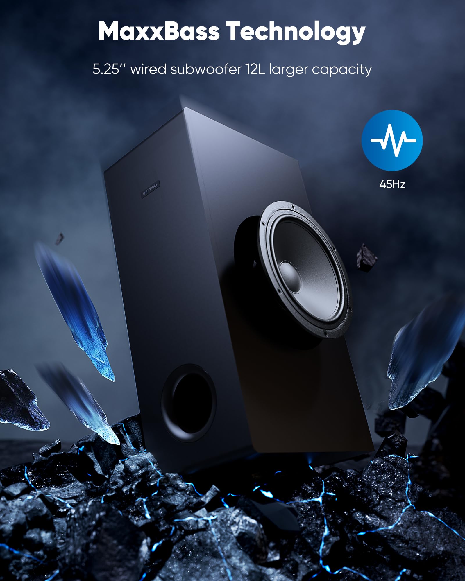 INFITBO Sound Bar for Smart TV 2.1CH 190W Peak Power Soundbar with Subwoofer Detachable 2-in-1 BT 5.4 Surround Sound System 12L Deep Bass for PC Game with HD-ARC/Opt/USB/AUX Home Theater - Flex Gamingproduct_type
