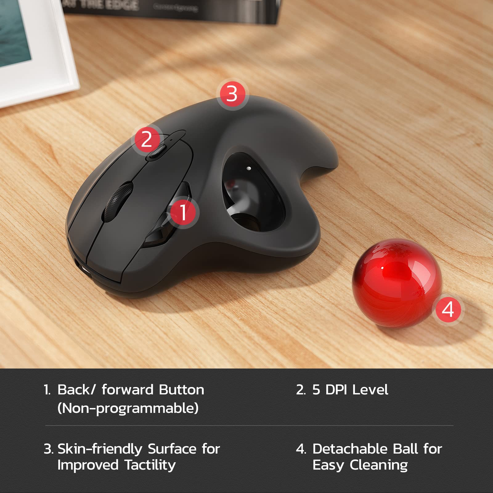 Nulea M501 Wireless Trackball Mouse, Rechargeable Ergonomic, Easy Thumb Control, Precise & Smooth Tracking, 3 Device Connection (Bluetooth or USB Receiver), Compatible for PC, Laptop, Mac, Windows. - Flex Gamingproduct_type