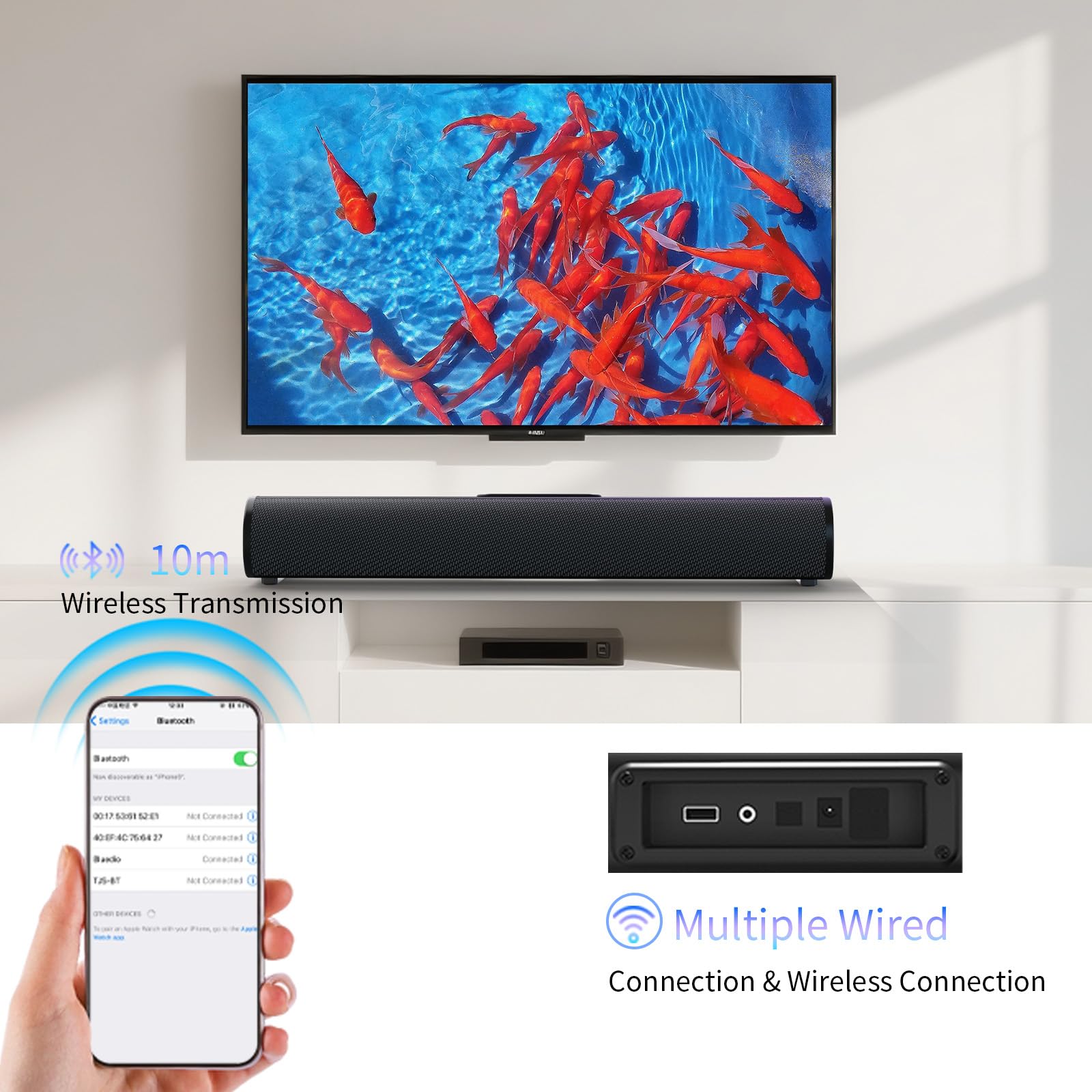 100W Sound Bar for Smart TV, 2.2 ch Soundbar with Bluetooth 5.3/ARC/Opt/AUX Connect, Surround Sound System for TV with 4 Speakers, Home Audio Surround Sound System for TV PC Projector - Flex Gamingproduct_type