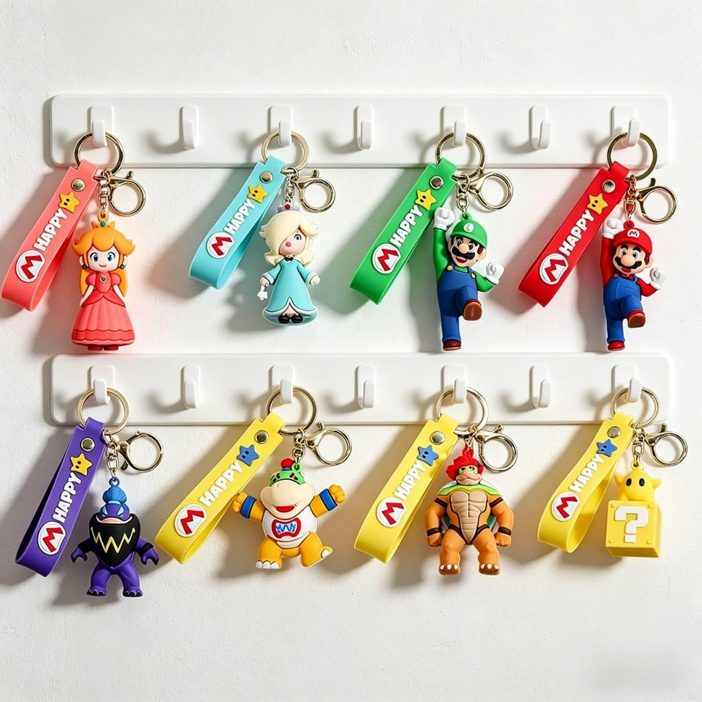 8Pcs Mario Keychain, Cartoon Backpack Pendant, Lovely Bag Charm Ornament for Fans - Flex Gamingproduct_type