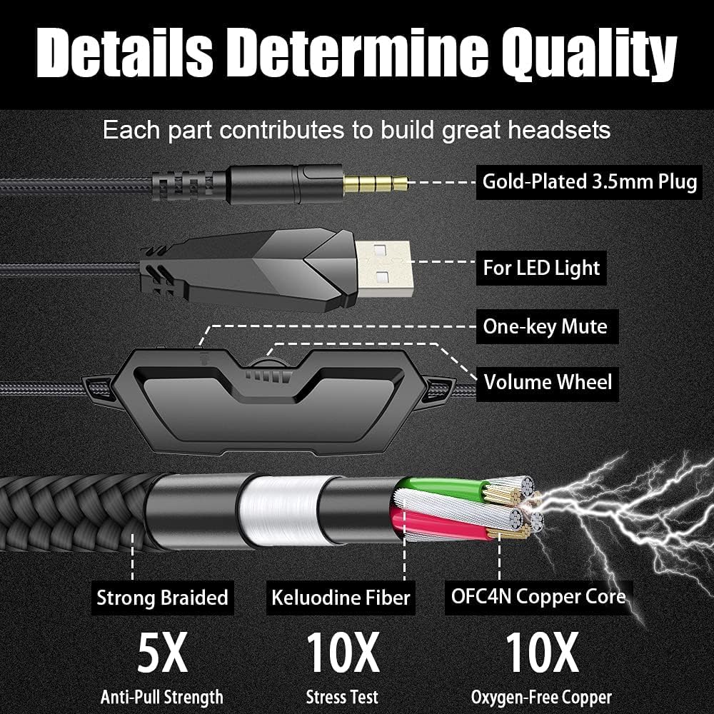 BENGOO G9000 Stereo Gaming Headset for PS4 PC Xbox One PS5 Controller, Noise Cancelling Over Ear Headphones with Mic, LED Light, 7.1 Surround Sound, Soft Memory Earmuffs for Nintendo Xbox Series X|S - Flex Gamingproduct_type