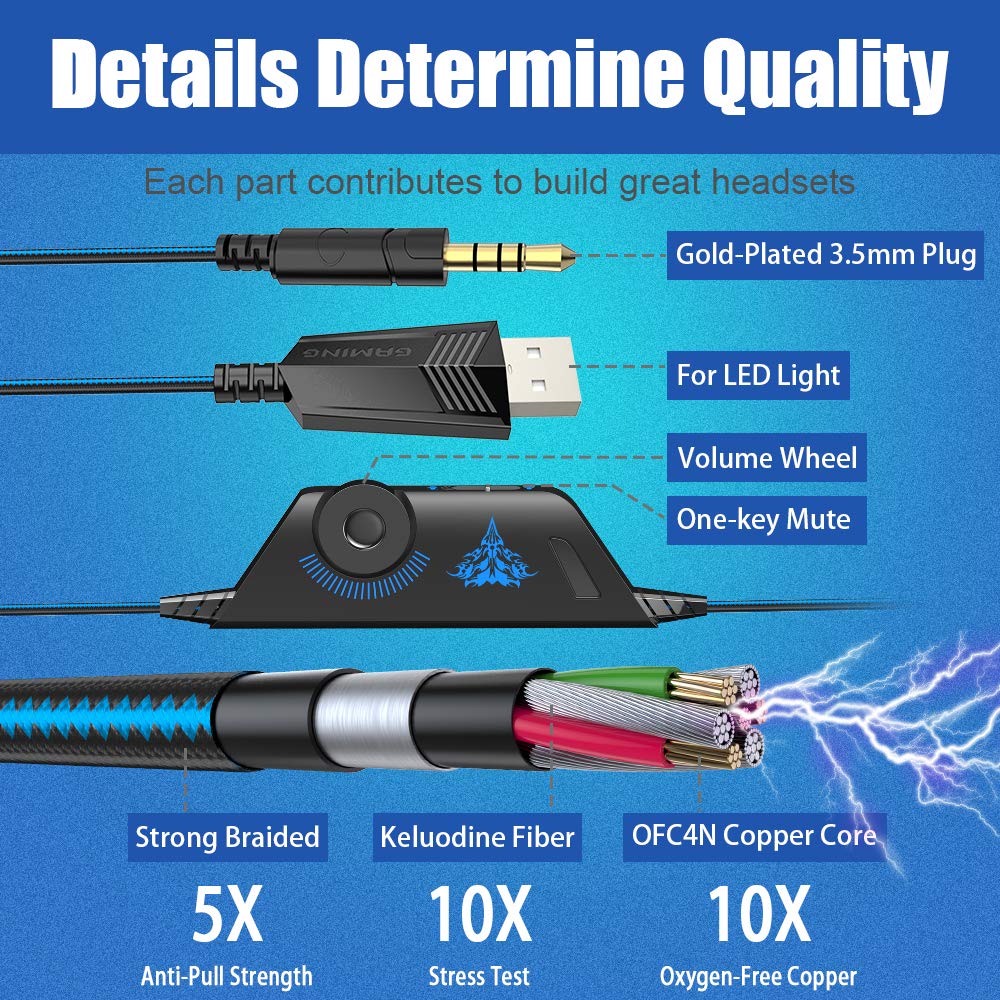 BENGOO G9000 Stereo Gaming Headset for PS4 PC Xbox One PS5 Controller, Noise Cancelling Over Ear Headphones with Mic, LED Light, 7.1 Surround Sound, Soft Memory Earmuffs for Nintendo Xbox Series X|S - Flex Gamingproduct_type