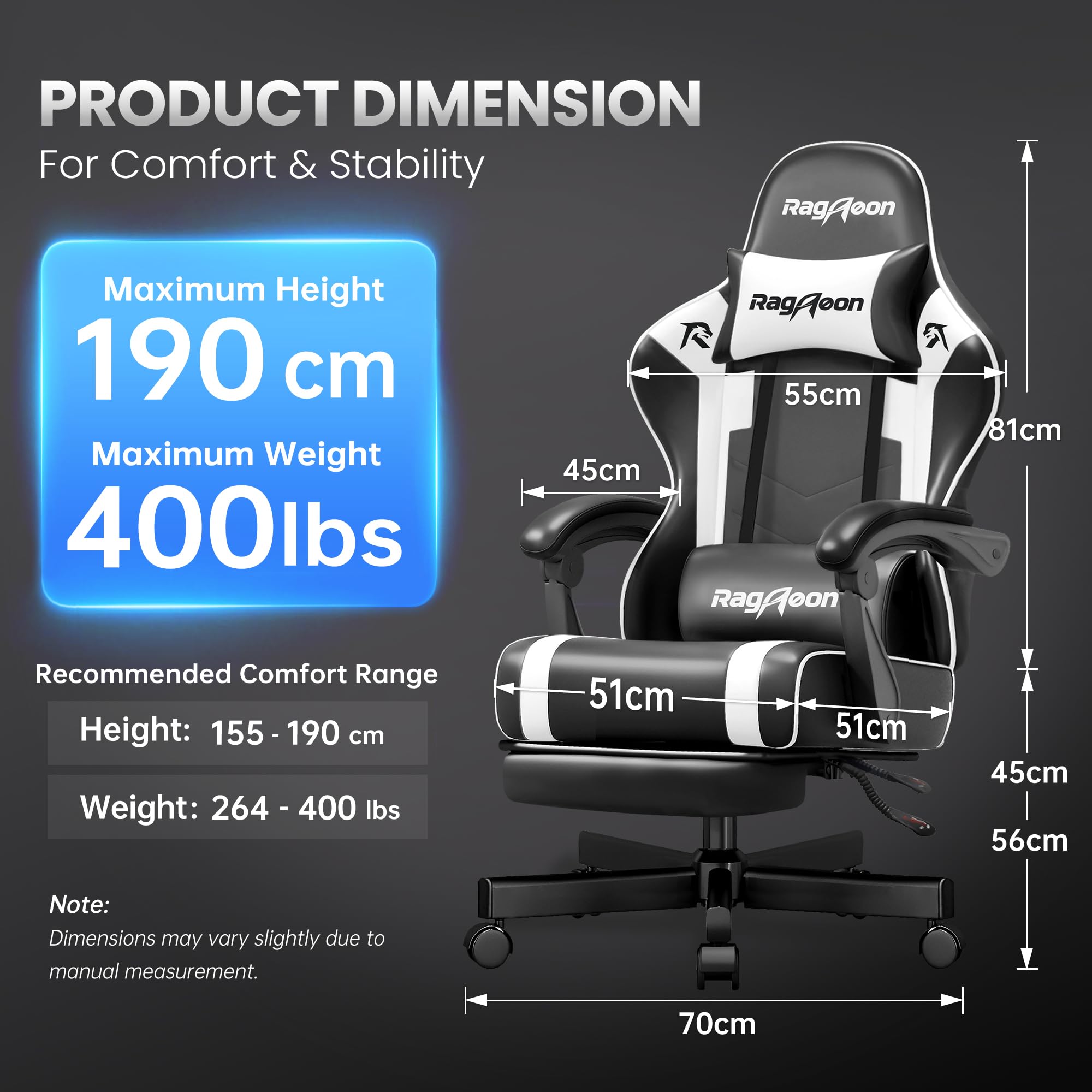 Gaming Chair for Adults Gamer Game Ergonomic PC Chair, 7-Point Support | Pocket Springs & Foam,51cm Wide Seat,Sync Armrests, 90°-135° Backrest, PU Leather, Black and White, 400lbs Load - Flex Gamingproduct_type