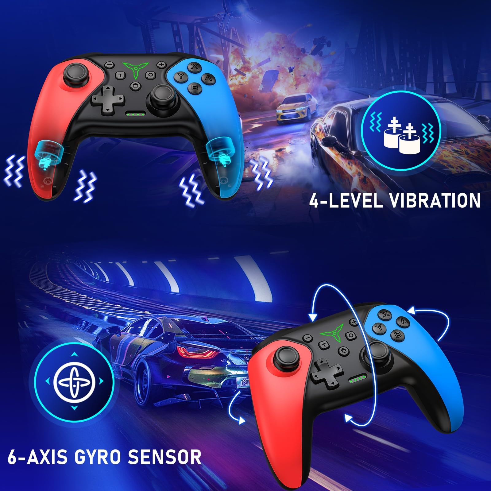Switch Controller 2-Pack, Wireless Pro Controller for Switch2/Switch/Lite/OLED, Bluetooth Gamepad with Programmable Back Buttons, Turbo, Vibration, Gyro, Compatible with iOS/Android/PC, Includes 2 Stands - Flex Gamingproduct_type