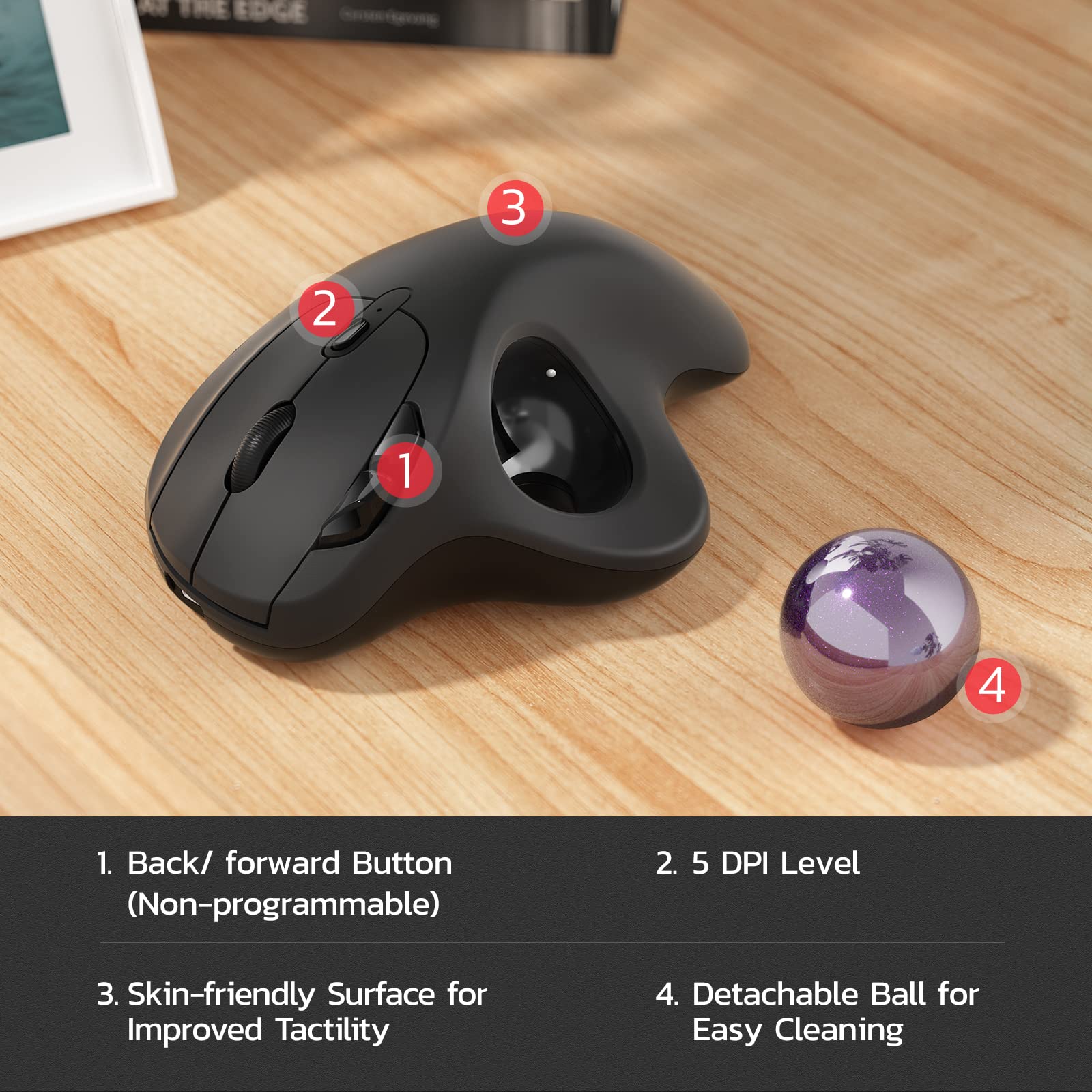 Nulea M501 Wireless Trackball Mouse, Rechargeable Ergonomic, Easy Thumb Control, Precise & Smooth Tracking, 3 Device Connection (Bluetooth or USB Receiver), Compatible for PC, Laptop, Mac, Windows. - Flex Gamingproduct_type
