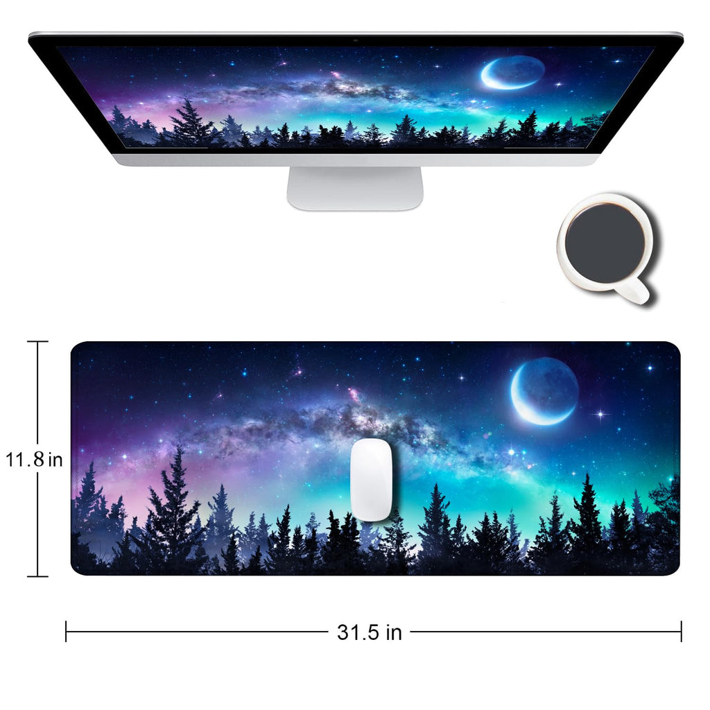 Gaming Mouse Pad, Large Non-Slip Rubber Base Mousepad, Keyboard Mouse Mat, Desk Pad with Stitched Edges, 31.5x11.8inch, Dazzling Galaxy - Flex Gamingproduct_type