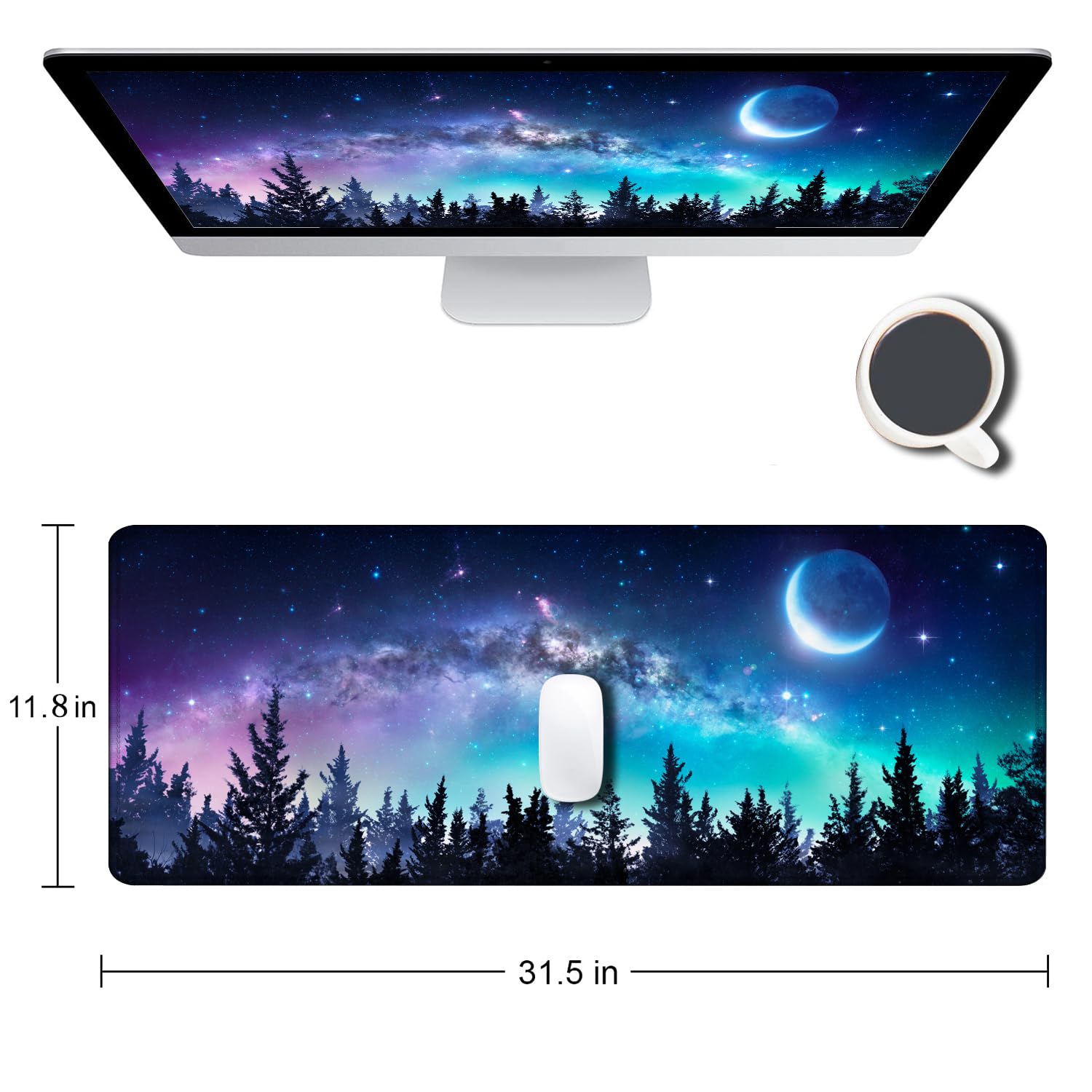 Gaming Mouse Pad, Large Non-Slip Rubber Base Mousepad, Keyboard Mouse Mat, Desk Pad with Stitched Edges, 31.5x11.8inch, Dazzling Galaxy - Flex Gamingproduct_type