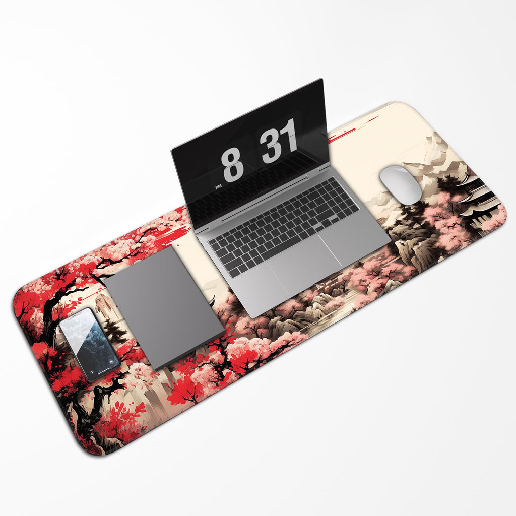 Japanese Dark Red Moon Gaming Mouse Pad, Extended Mouse Pad with Non-Slip Base, Full Keyboard Pad with Stitched Edges, Large Desk Pad for Gaming, Office, Home 31.5 x 11.8 Inch - Flex Gamingproduct_type