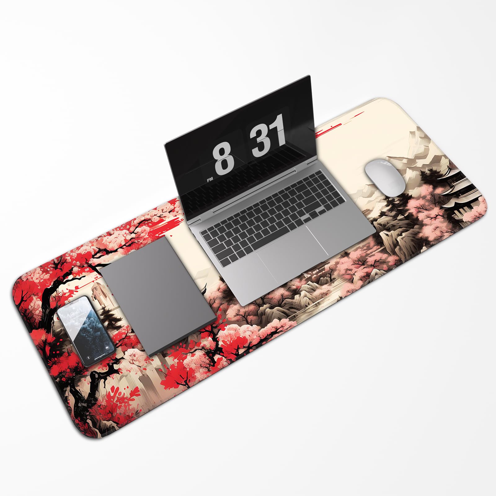 Japanese Dark Red Moon Gaming Mouse Pad, Extended Mouse Pad with Non-Slip Base, Full Keyboard Pad with Stitched Edges, Large Desk Pad for Gaming, Office, Home 31.5 x 11.8 Inch - Flex Gamingproduct_type