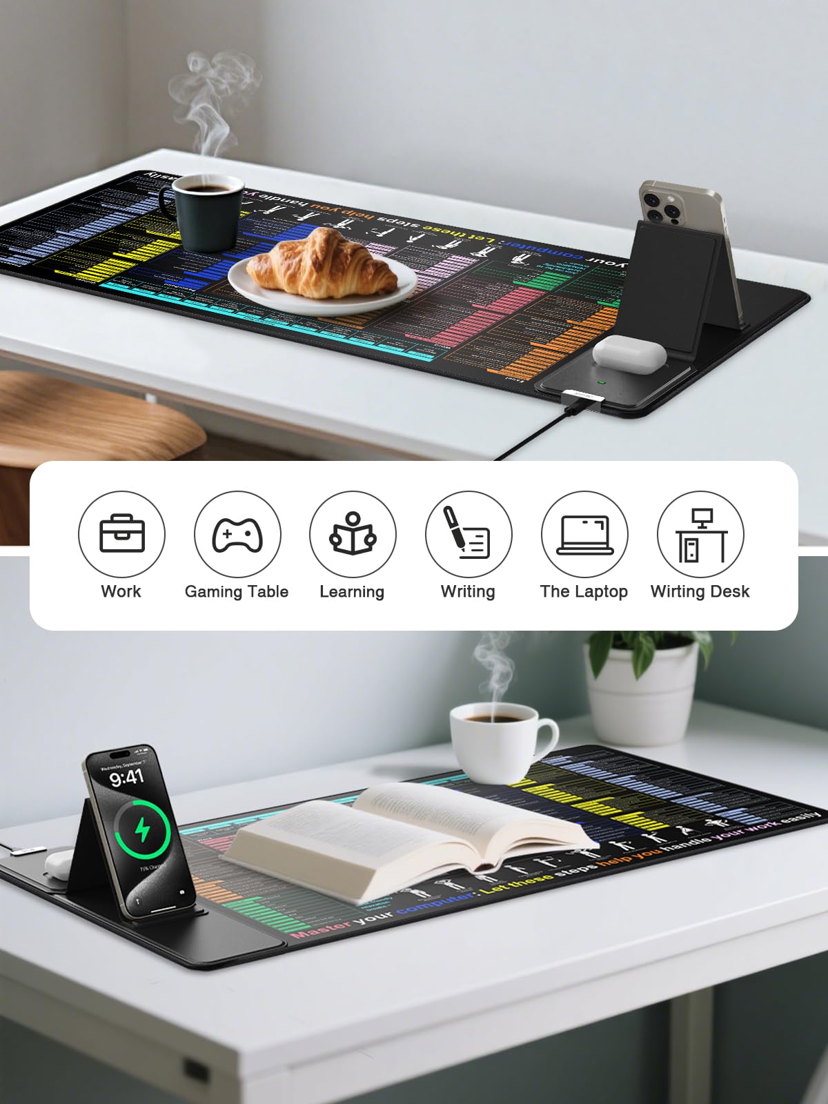 XXL Mouse Pad with Phone Holder - Black, RGB Desk Mat with 15W Fast Charging, LED Gaming Mousepad with 11 Light Colors, Waterproof Non-Slip Pad for Office & Home (Wave) - Flex Gamingproduct_type
