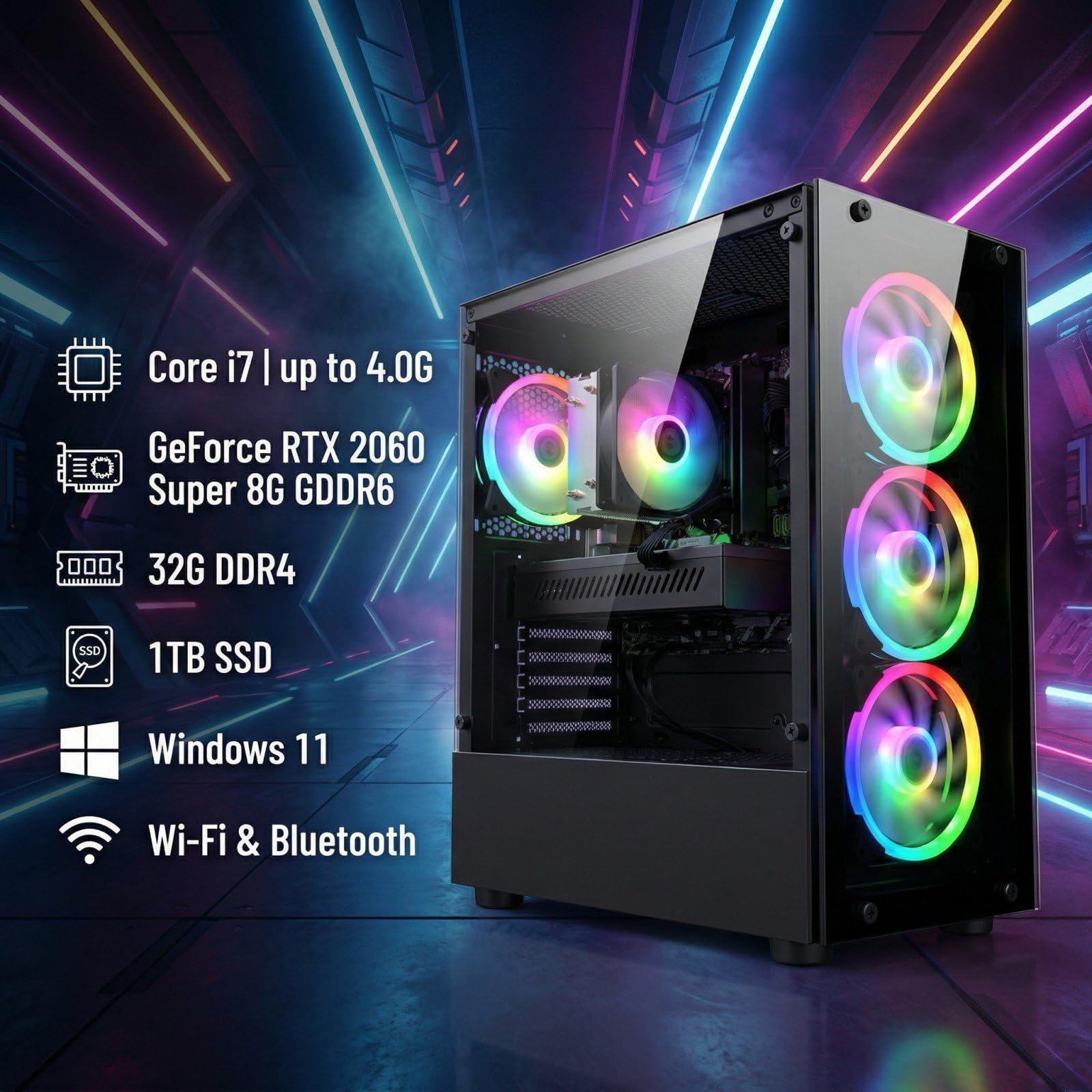 STGAubron Gaming PC Computer Desktop, GeForce GTX 1660 Ti 6G, Intel Core I7 up to 3.9GHz, 16G RAM, 512G SSD, WiFi 6, BT 5.0, RGB Fan x 4, Windows 11 Home,White - Flex Gamingproduct_type